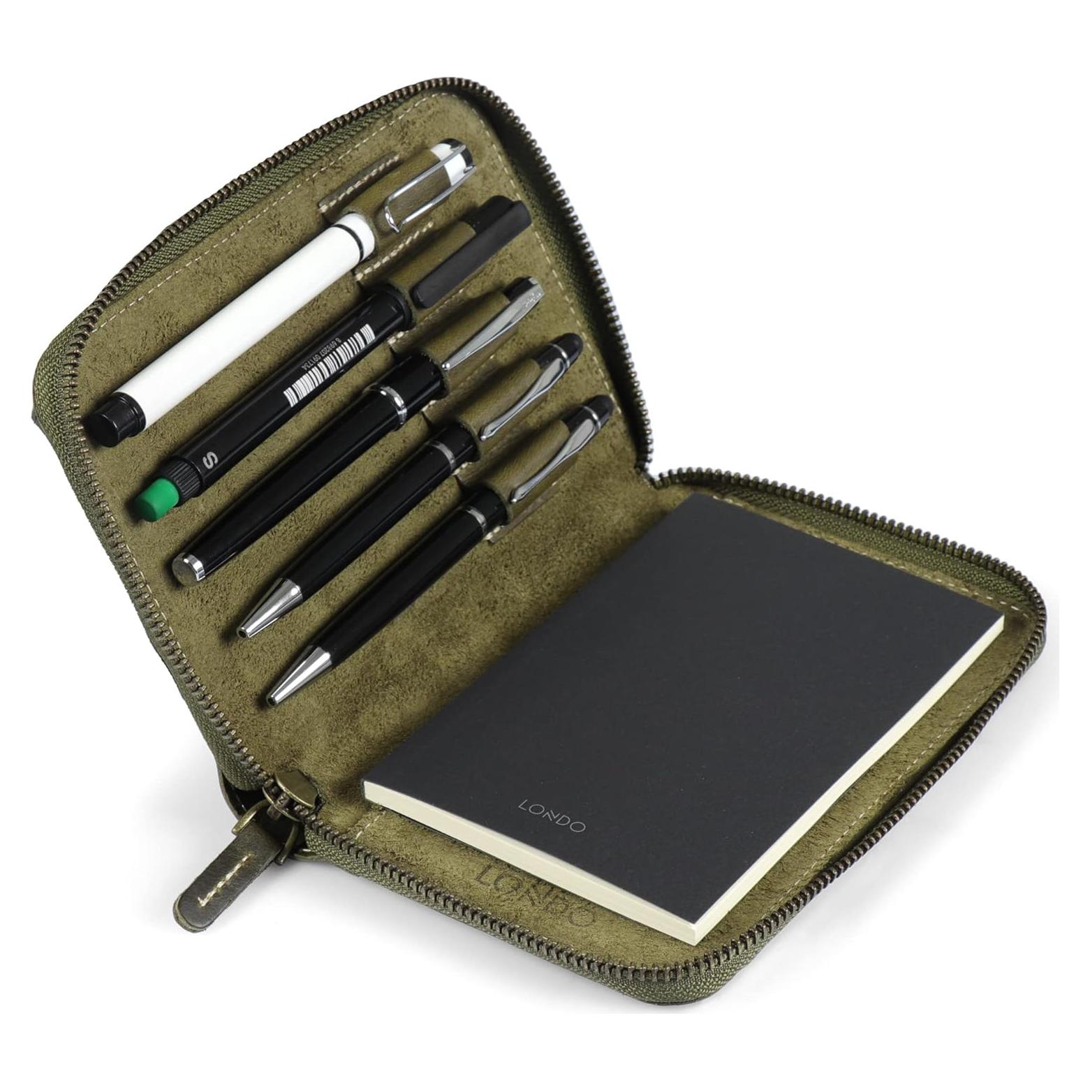 Carpeta de Cuero Genuino Londo con Soporte para Lápiz y Cierre