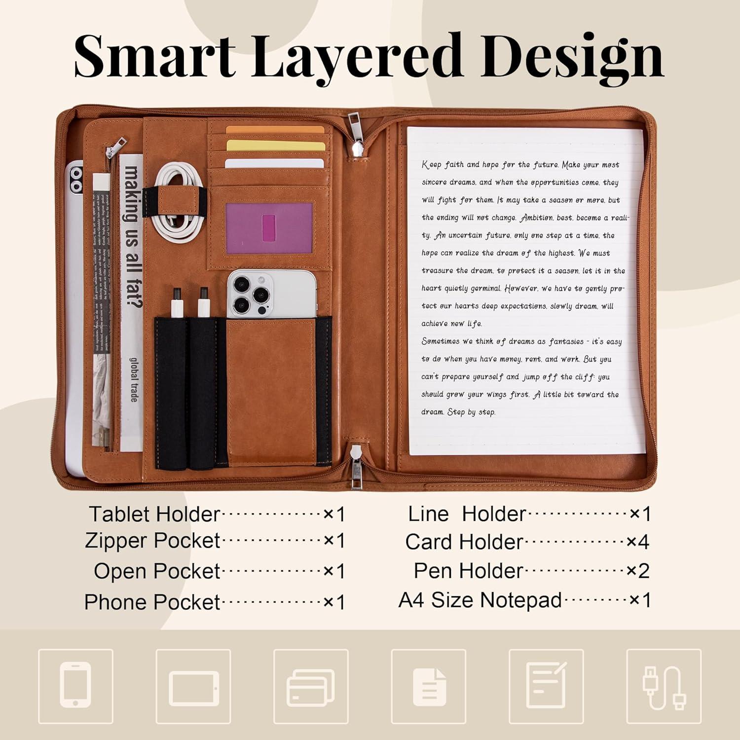 Carpeta de Cuero Calfinder con Cremallera - Portafolio Profesional