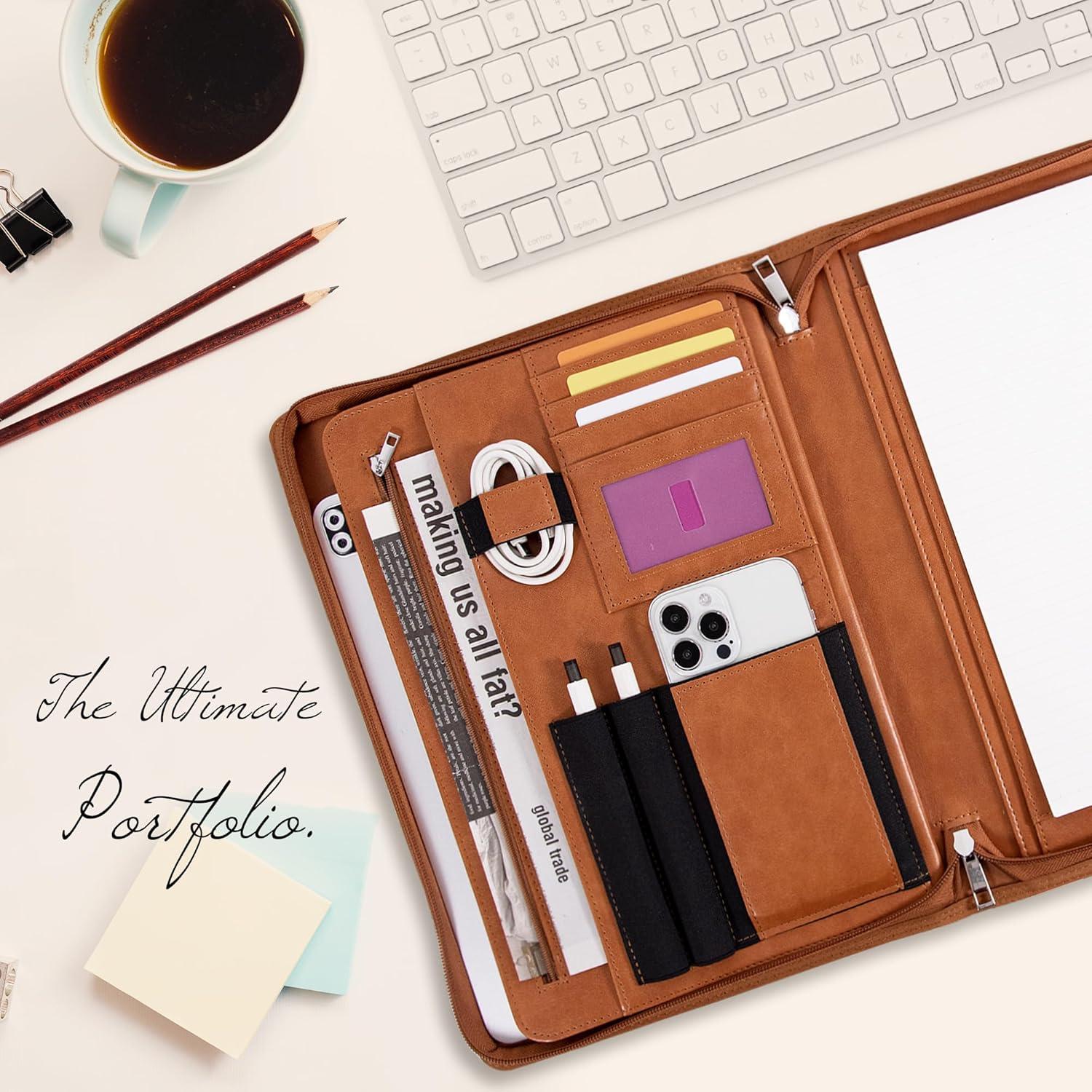 Carpeta de Cuero Calfinder con Cremallera - Portafolio Profesional