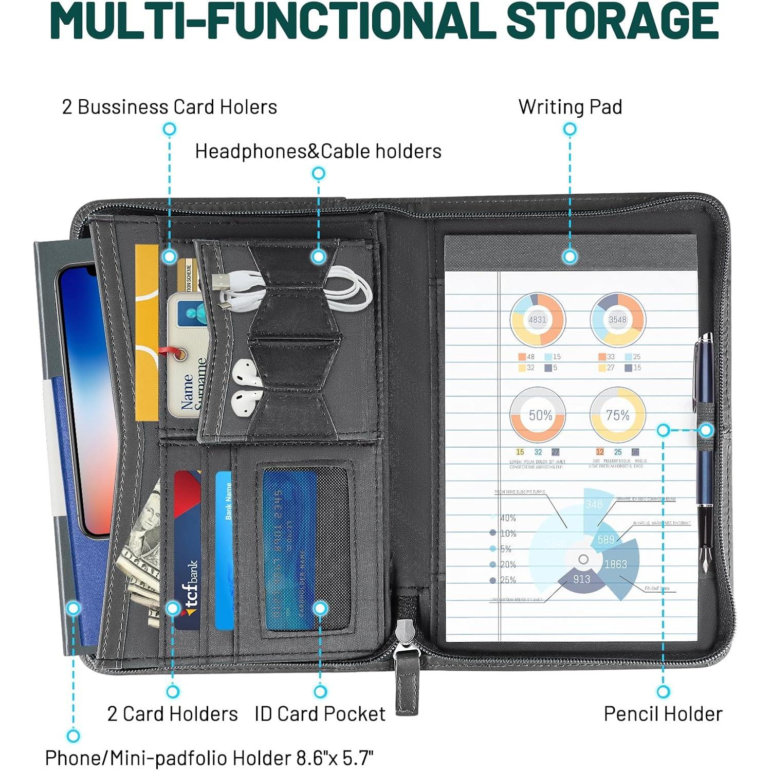 Carpeta de Currículum con Cremallera AKAYOK - Cuero Sintético Negro