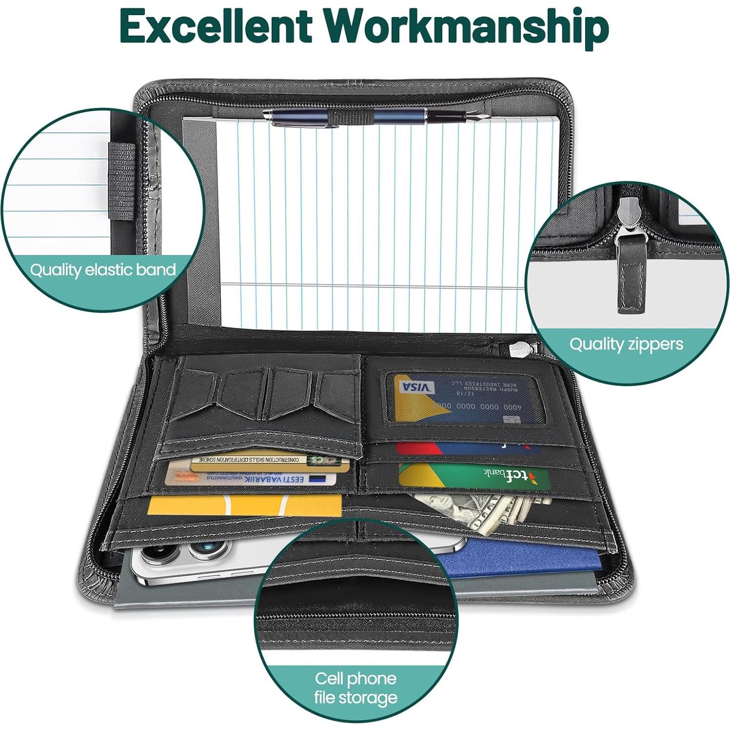 Carpeta de Currículum con Cremallera AKAYOK - Cuero Sintético Negro