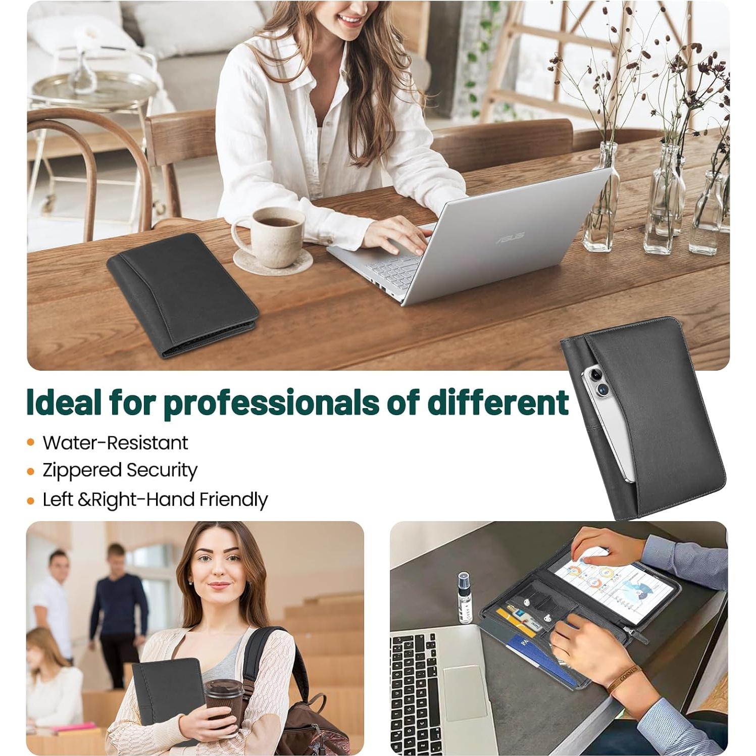 Carpeta de Currículum con Cremallera AKAYOK - Cuero Sintético Negro