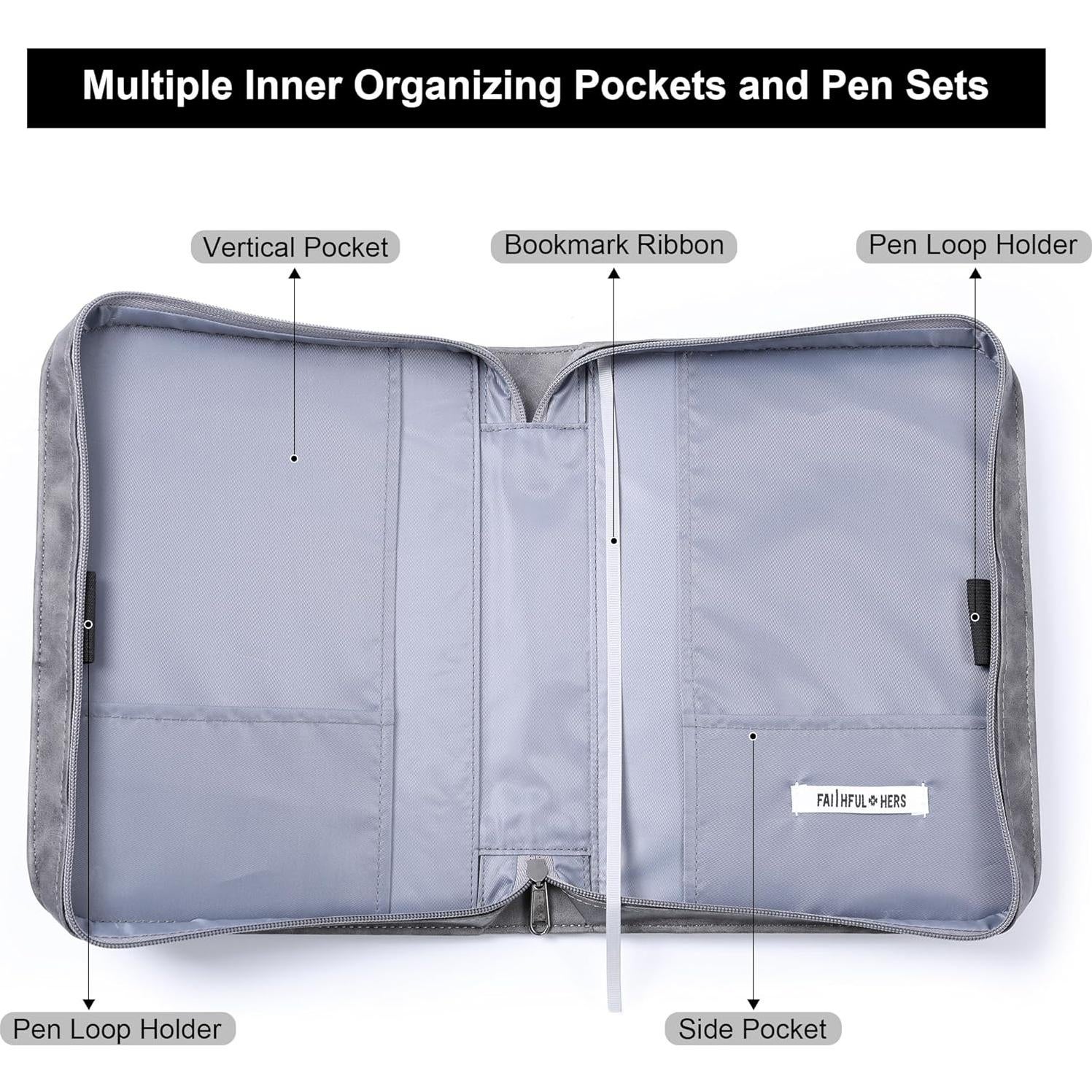 Estuche para Biblia Faithful Hers con cuaderno y bolsa - Gris