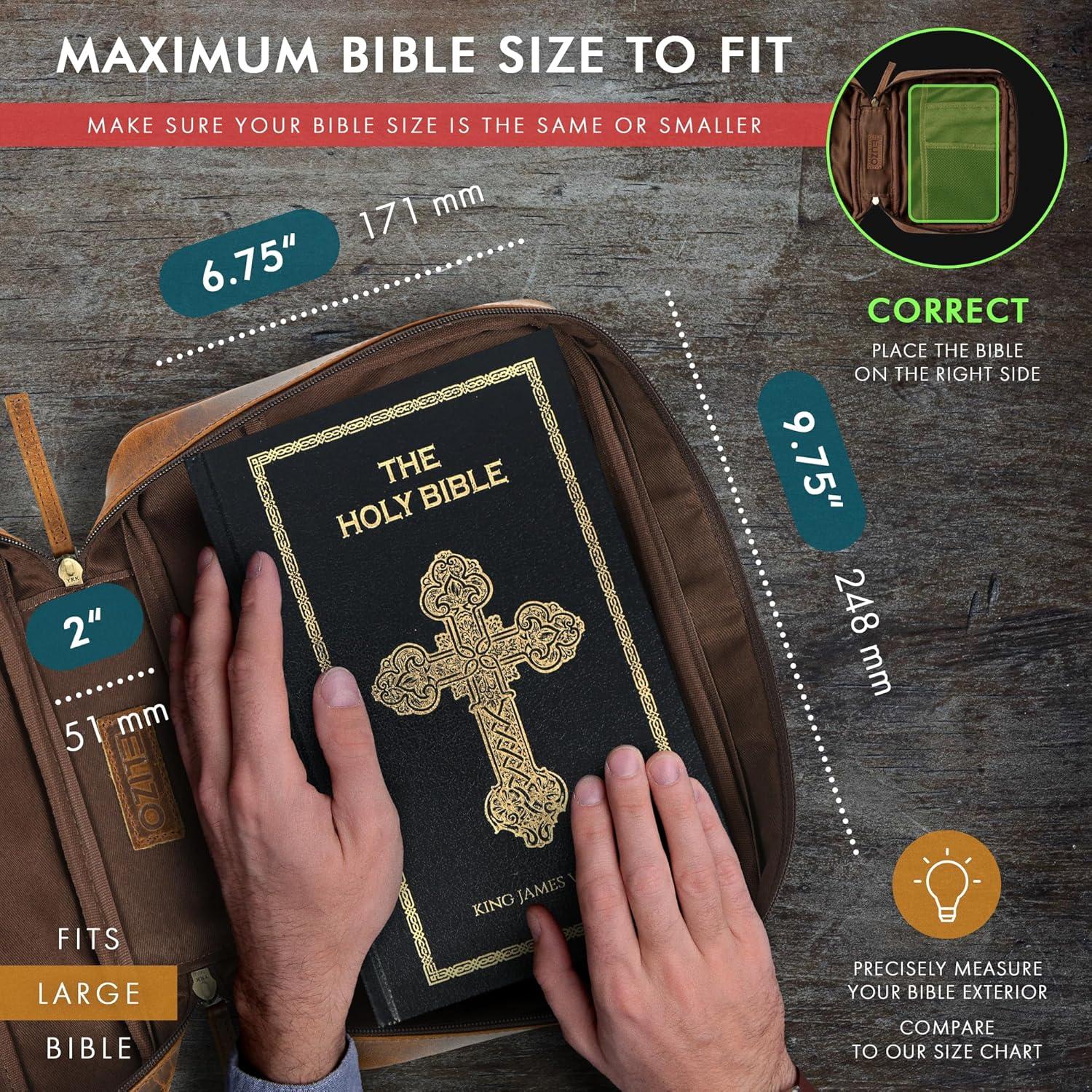Funda de Biblia de Cuero ELIZO Grande Marrón Antiguo con Cremallera