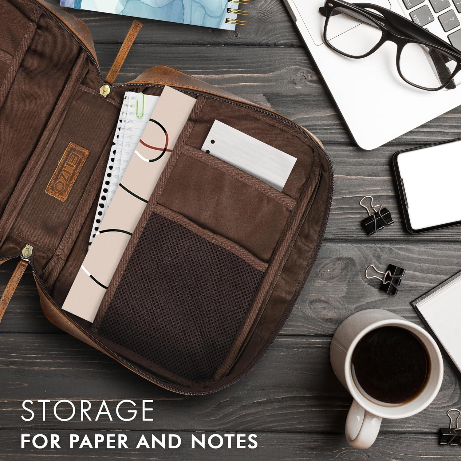 Funda de Biblia de Cuero ELIZO Grande Marrón Antiguo con Cremallera