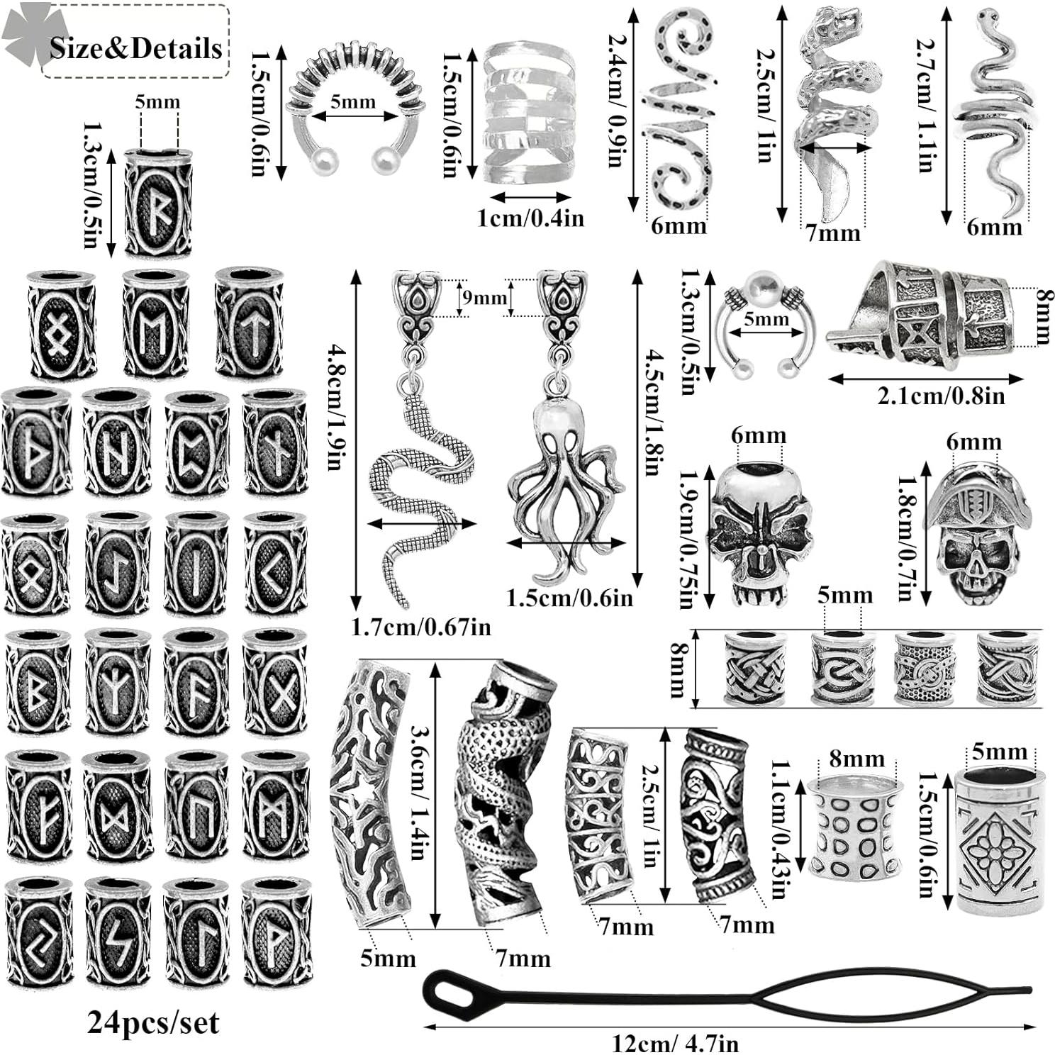 Kit de Joyería Vikinga Fscwlmon 207 Piezas Accesorios para Cabello y Barba