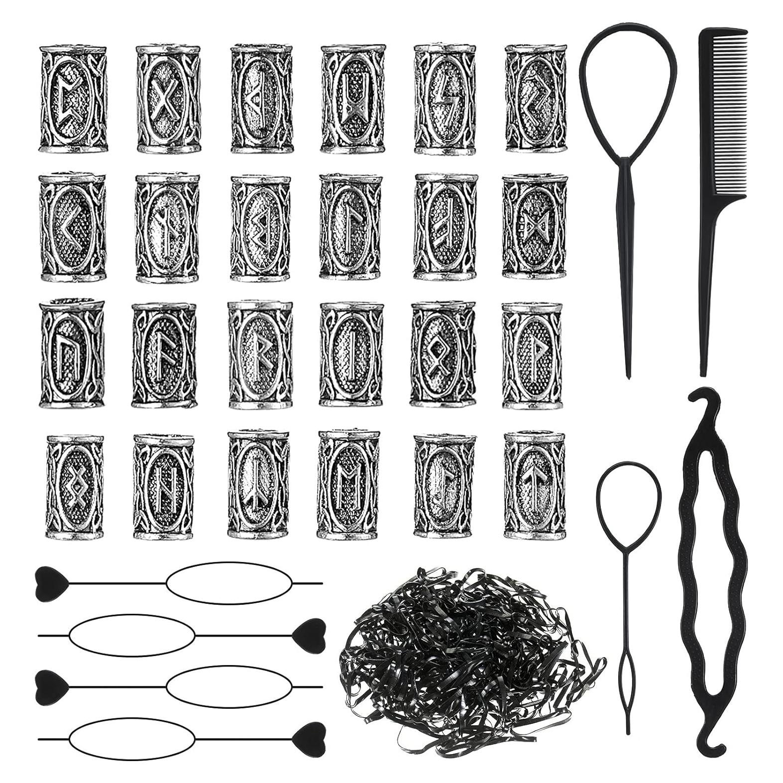 Geosar 24 Pcs Accesorios para Cabello Vikingos Plata DIY