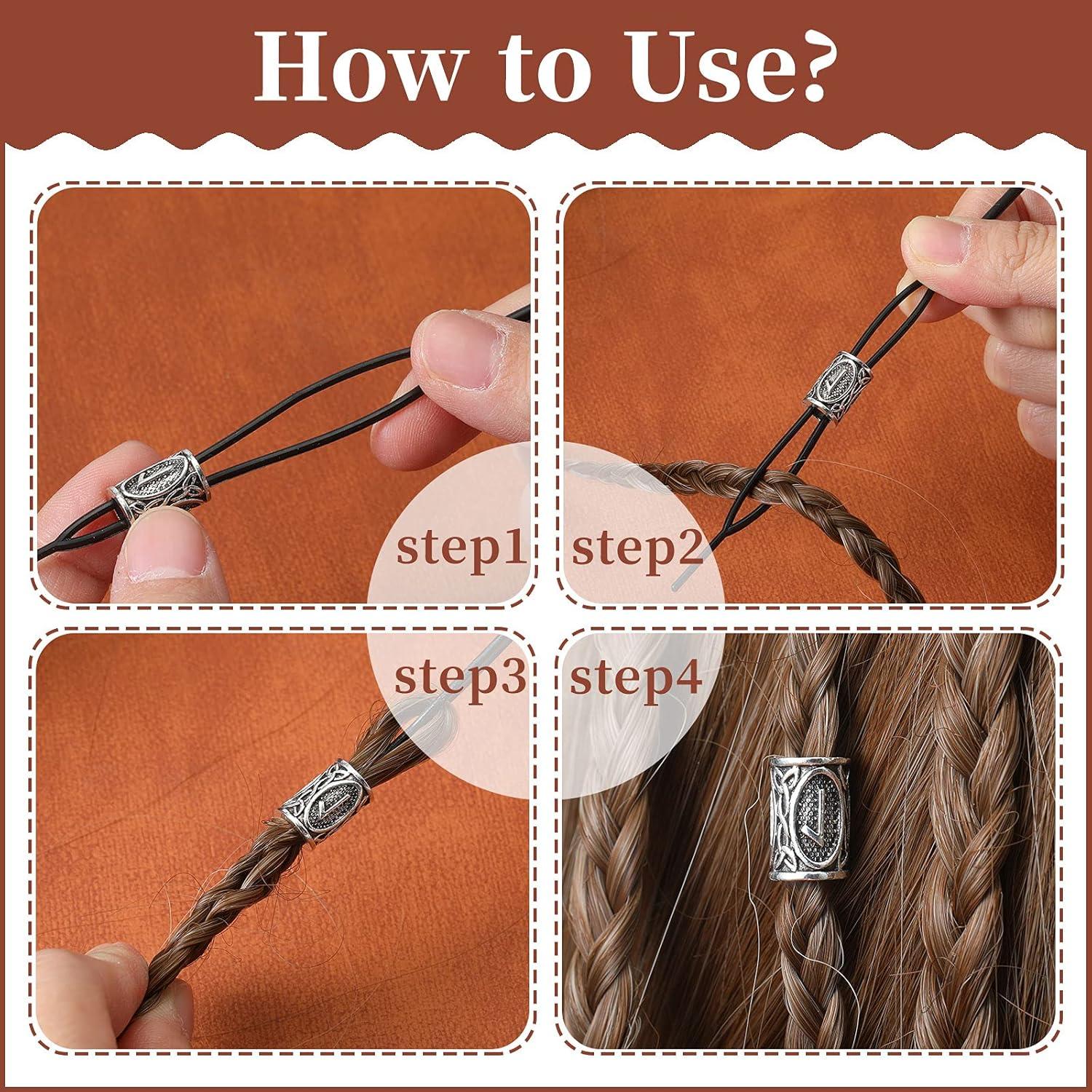 Geosar 24 Pcs Accesorios para Cabello Vikingos Plata DIY