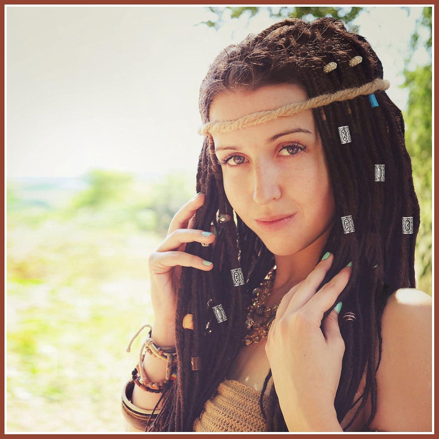 Geosar 24 Pcs Accesorios para Cabello Vikingos Plata DIY