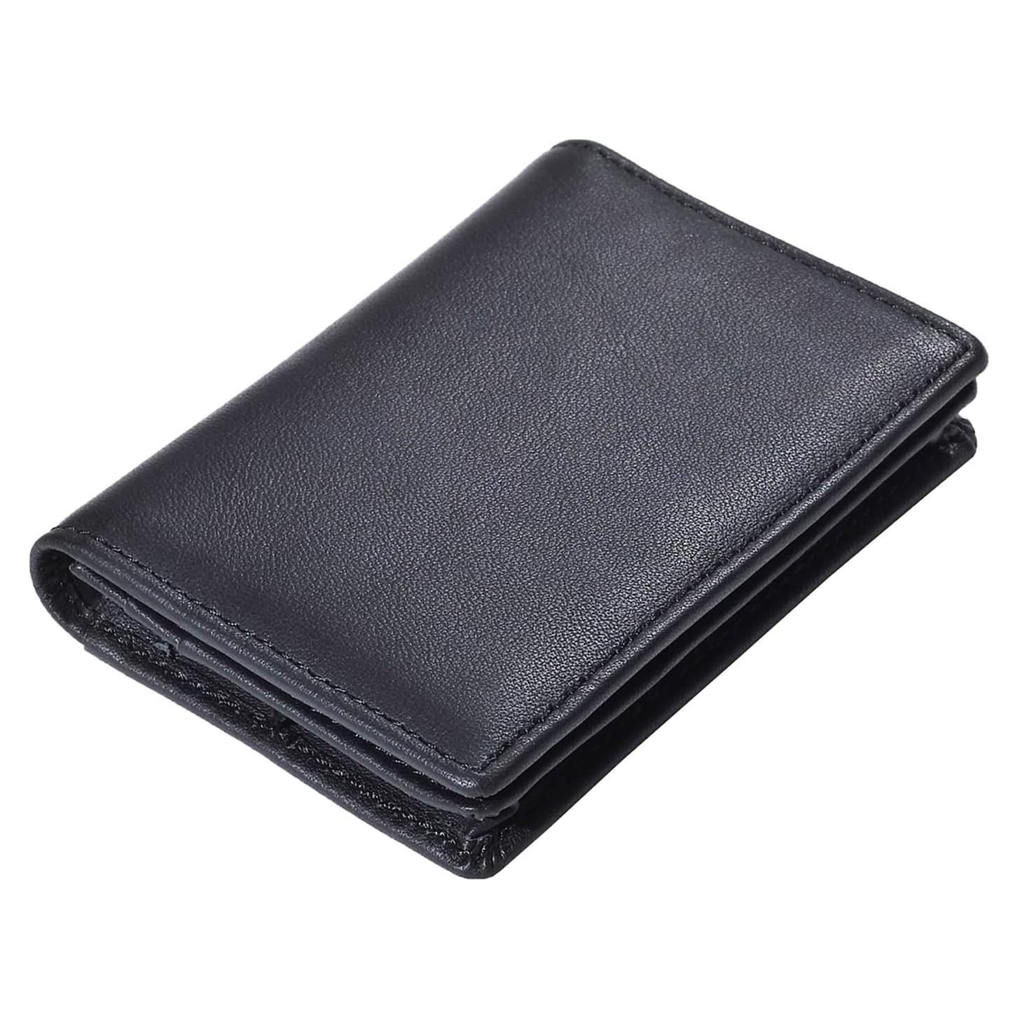 Cartera Bifold de Cuero Genuino RFID para Hombres - Negro