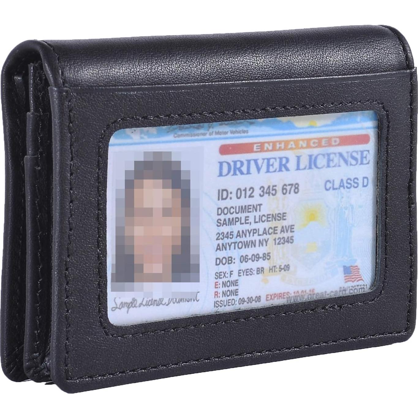 Cartera Bifold de Cuero Genuino RFID para Hombres - Negro