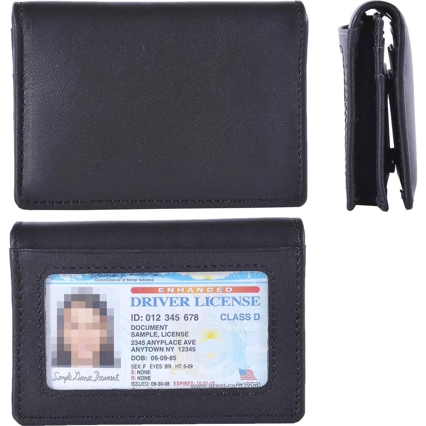 Cartera Bifold de Cuero Genuino RFID para Hombres - Negro