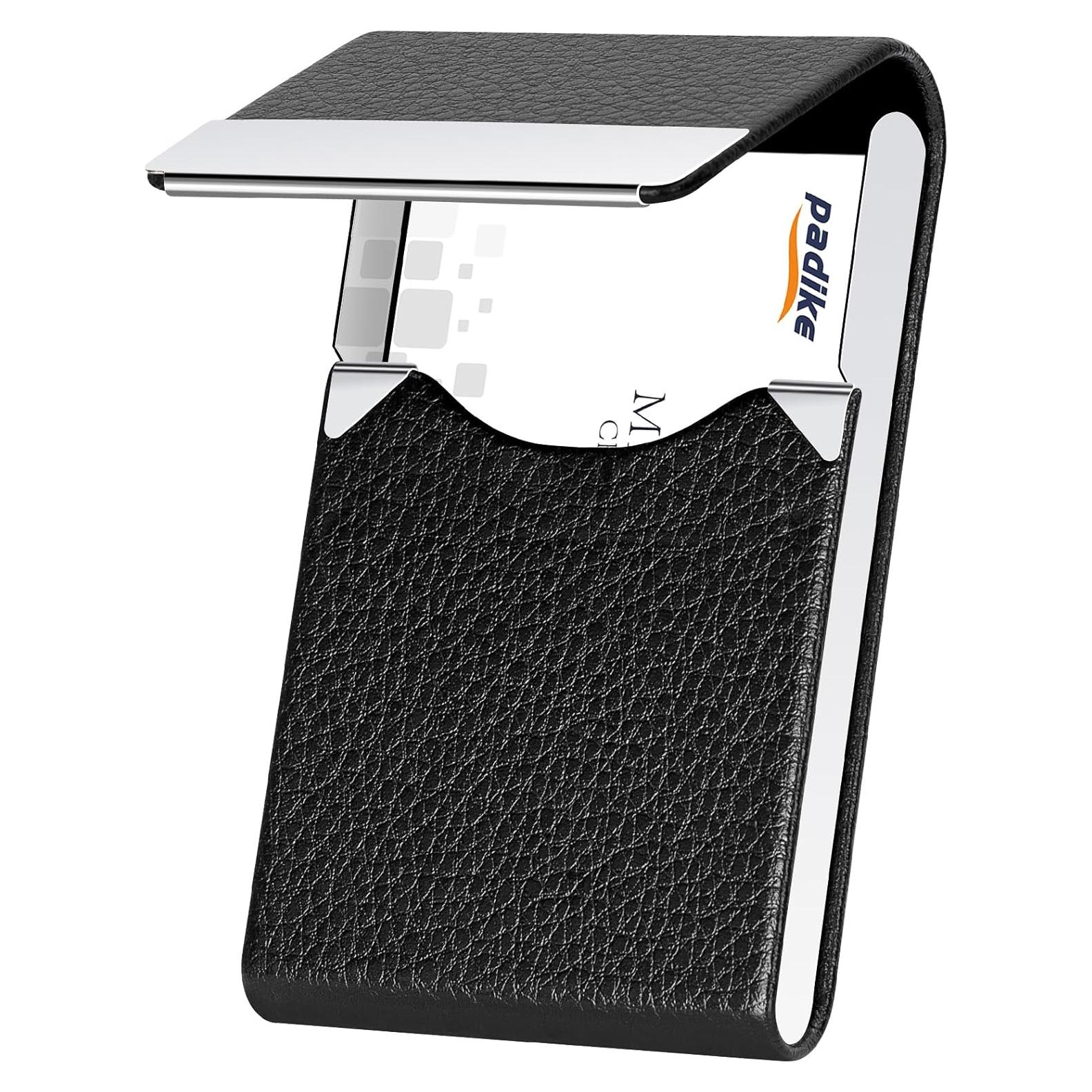 Portatarjetas de Visita Padike de Cuero PU y Acero Inoxidable Negro