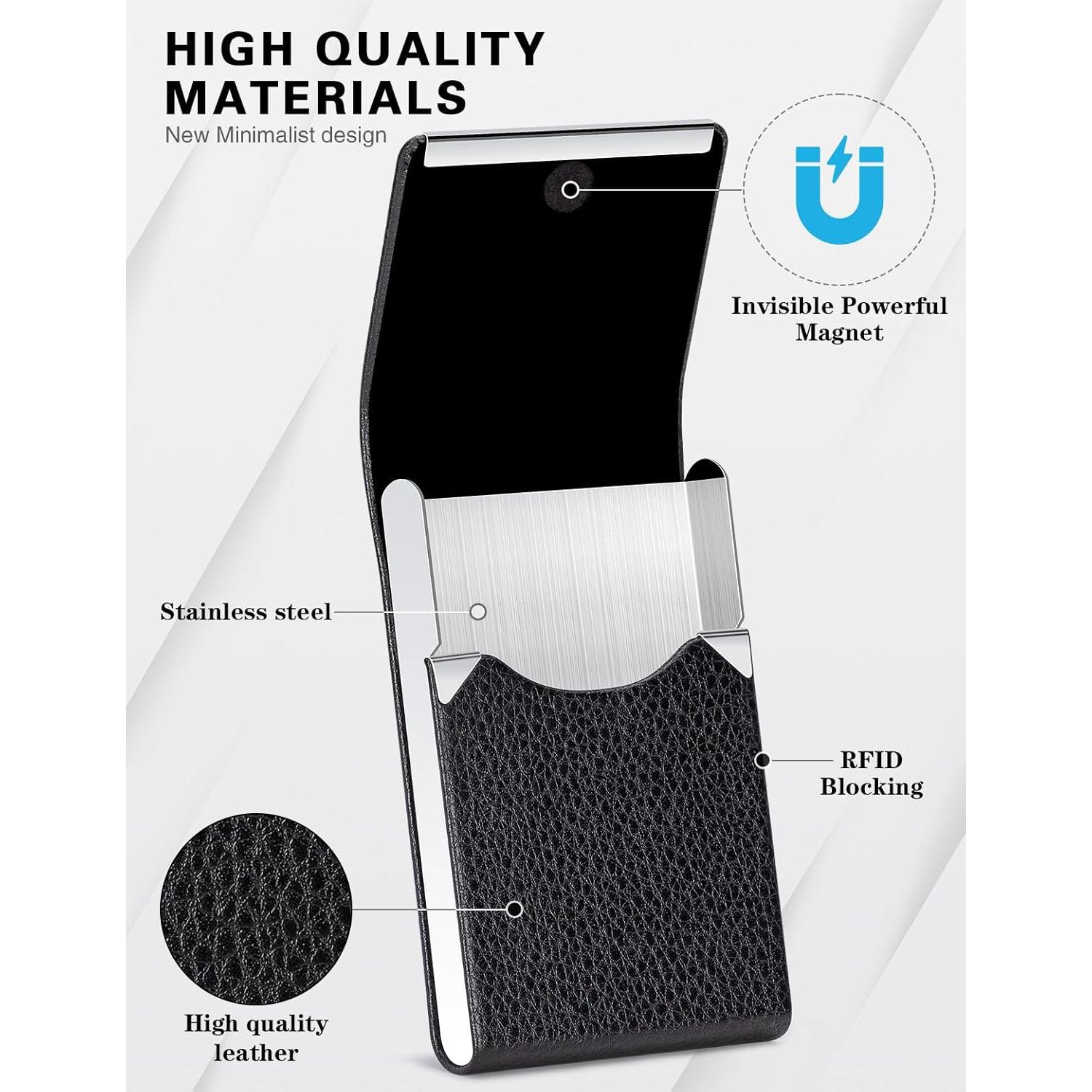 Portatarjetas de Visita Padike de Cuero PU y Acero Inoxidable Negro