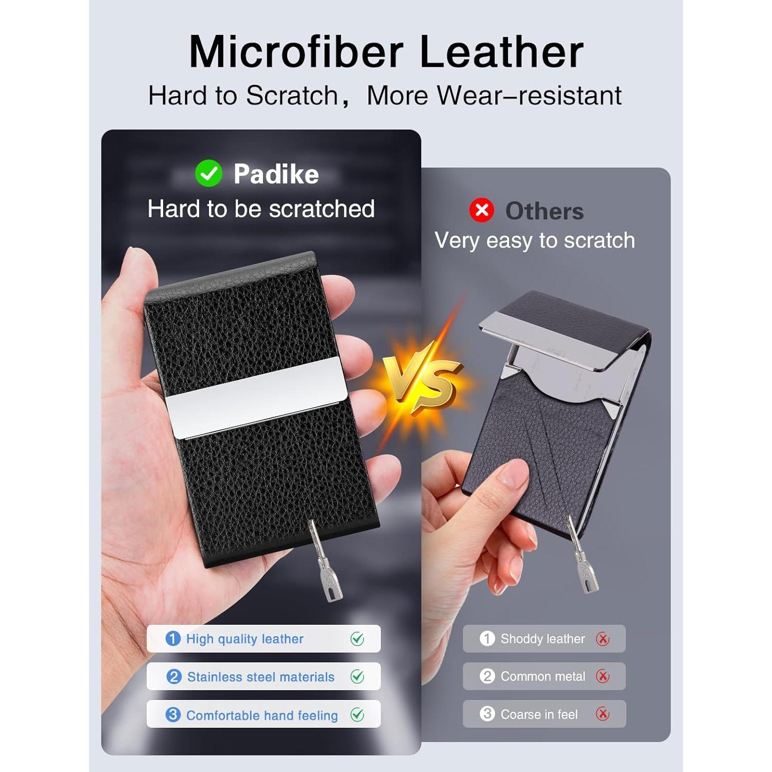 Portatarjetas de Visita Padike de Cuero PU y Acero Inoxidable Negro