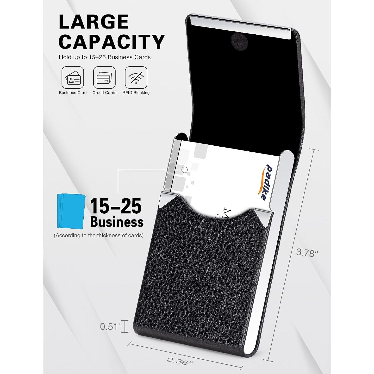 Portatarjetas de Visita Padike de Cuero PU y Acero Inoxidable Negro