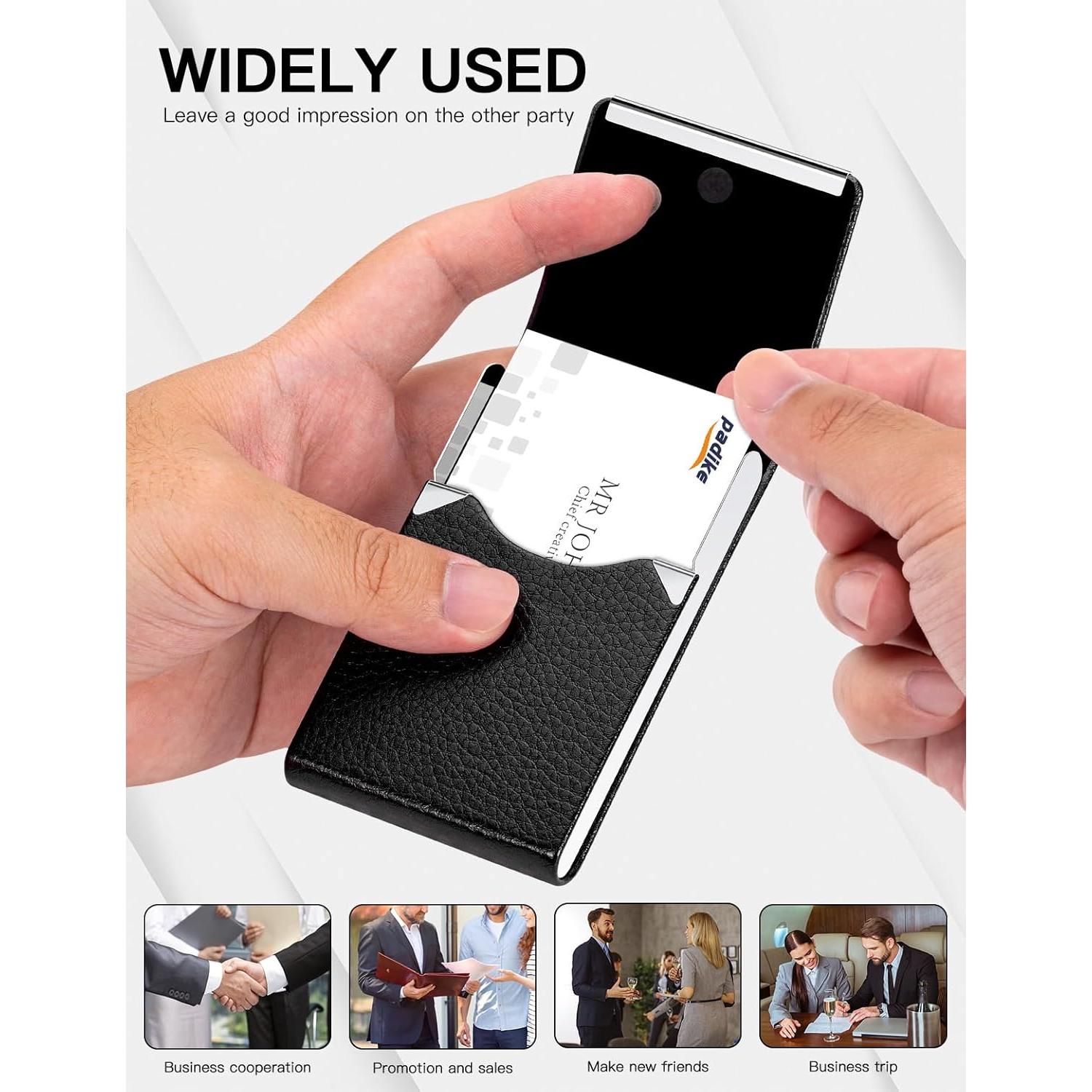 Portatarjetas de Visita Padike de Cuero PU y Acero Inoxidable Negro