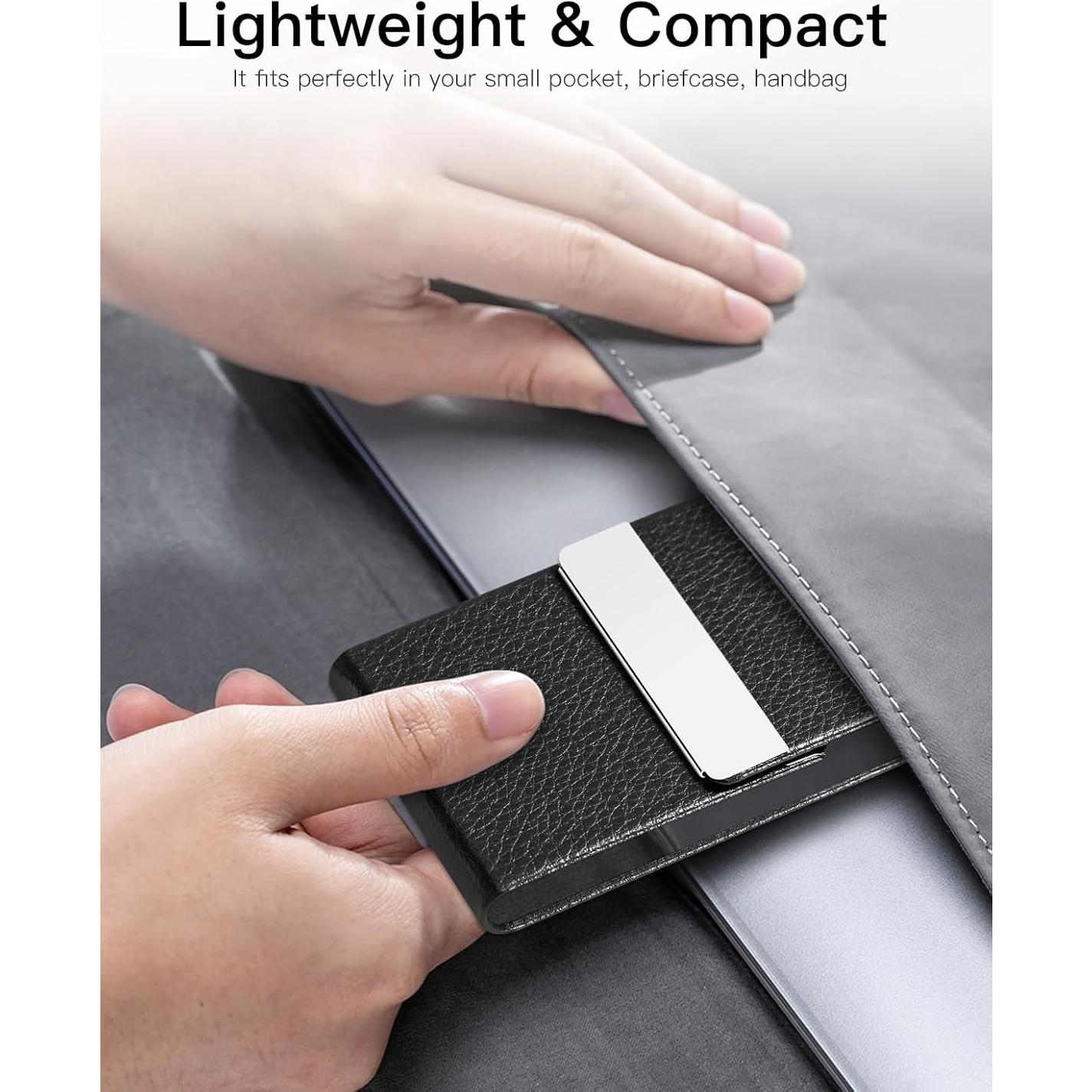 Portatarjetas de Visita Padike de Cuero PU y Acero Inoxidable Negro