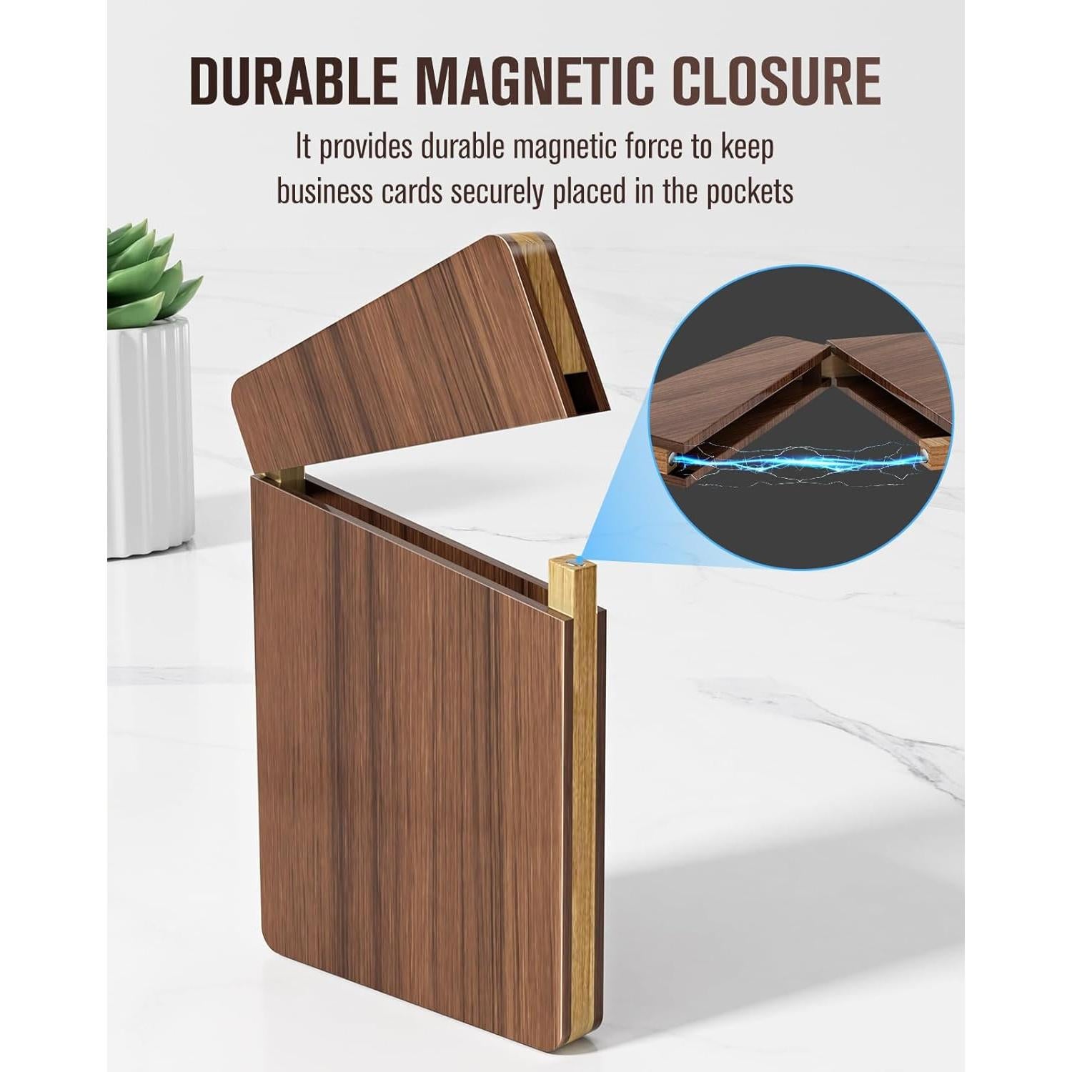 Soporte de Tarjetas de Visita de Madera MaxGear, Cierre Magnético