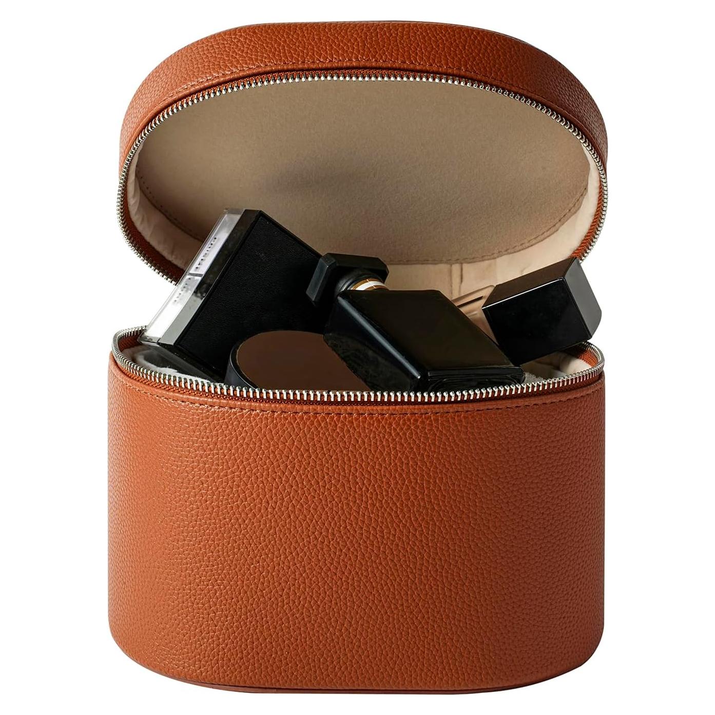 Bolsa de Maquillaje Vanity PU Impermeable 20.3x14.5x15.2 cm Marrón