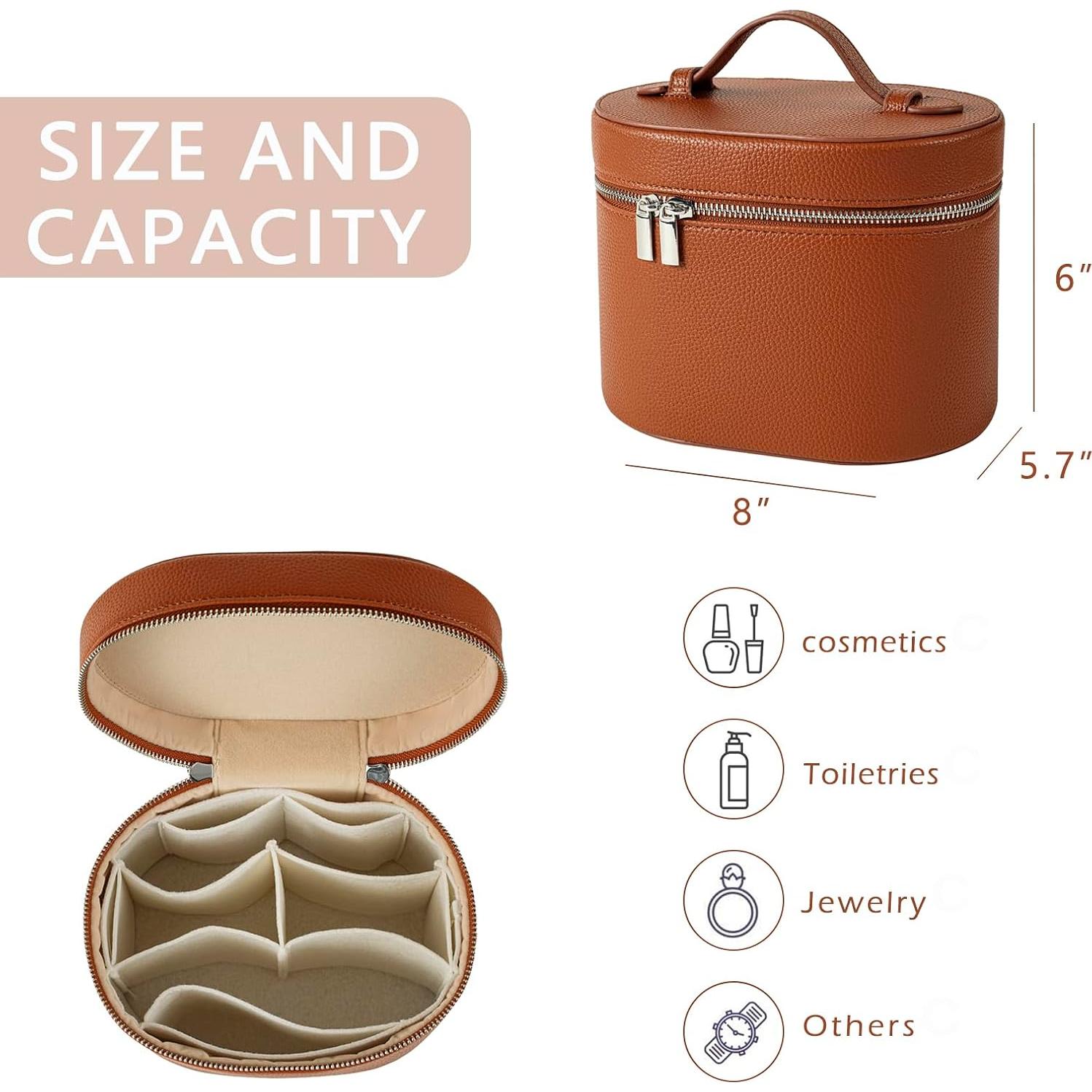 Bolsa de Maquillaje Vanity PU Impermeable 20.3x14.5x15.2 cm Marrón