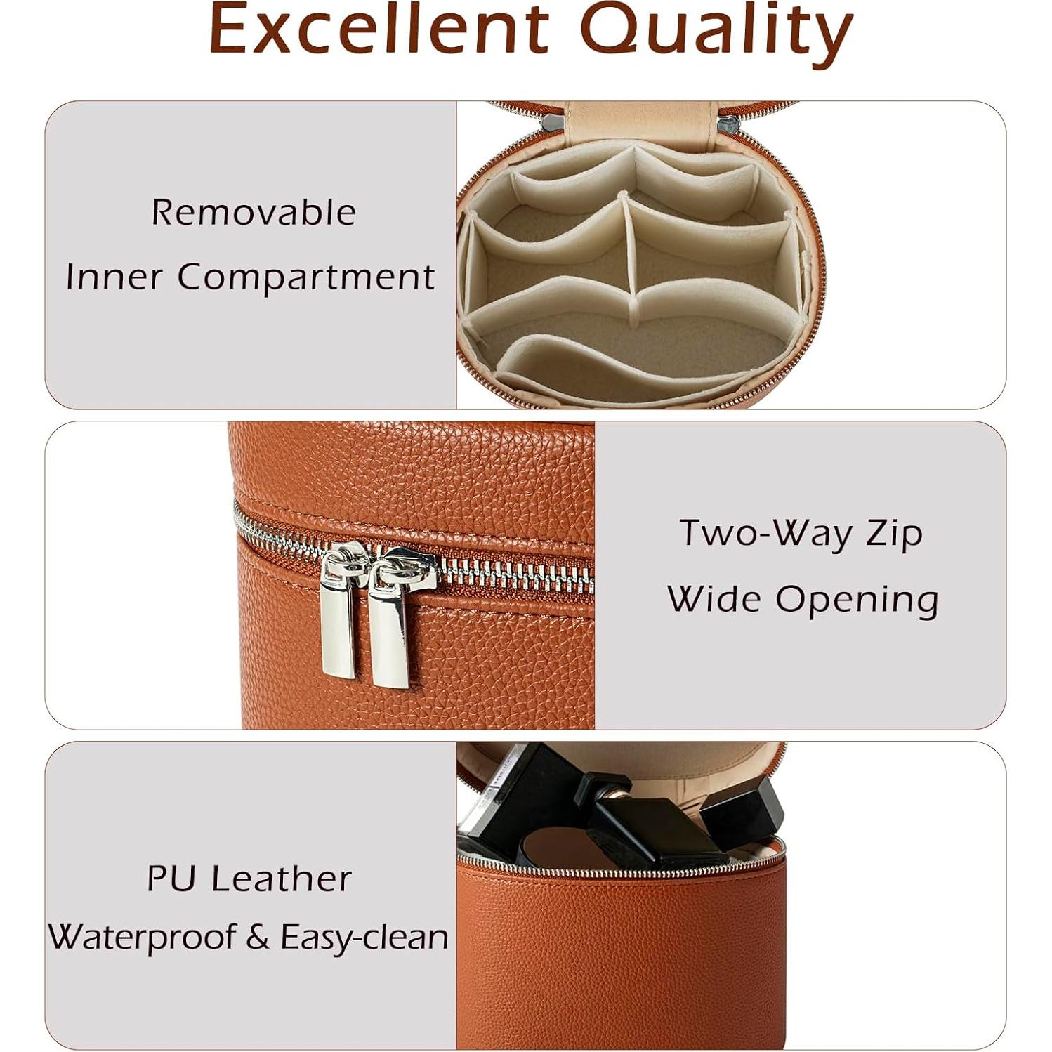 Bolsa de Maquillaje Vanity PU Impermeable 20.3x14.5x15.2 cm Marrón