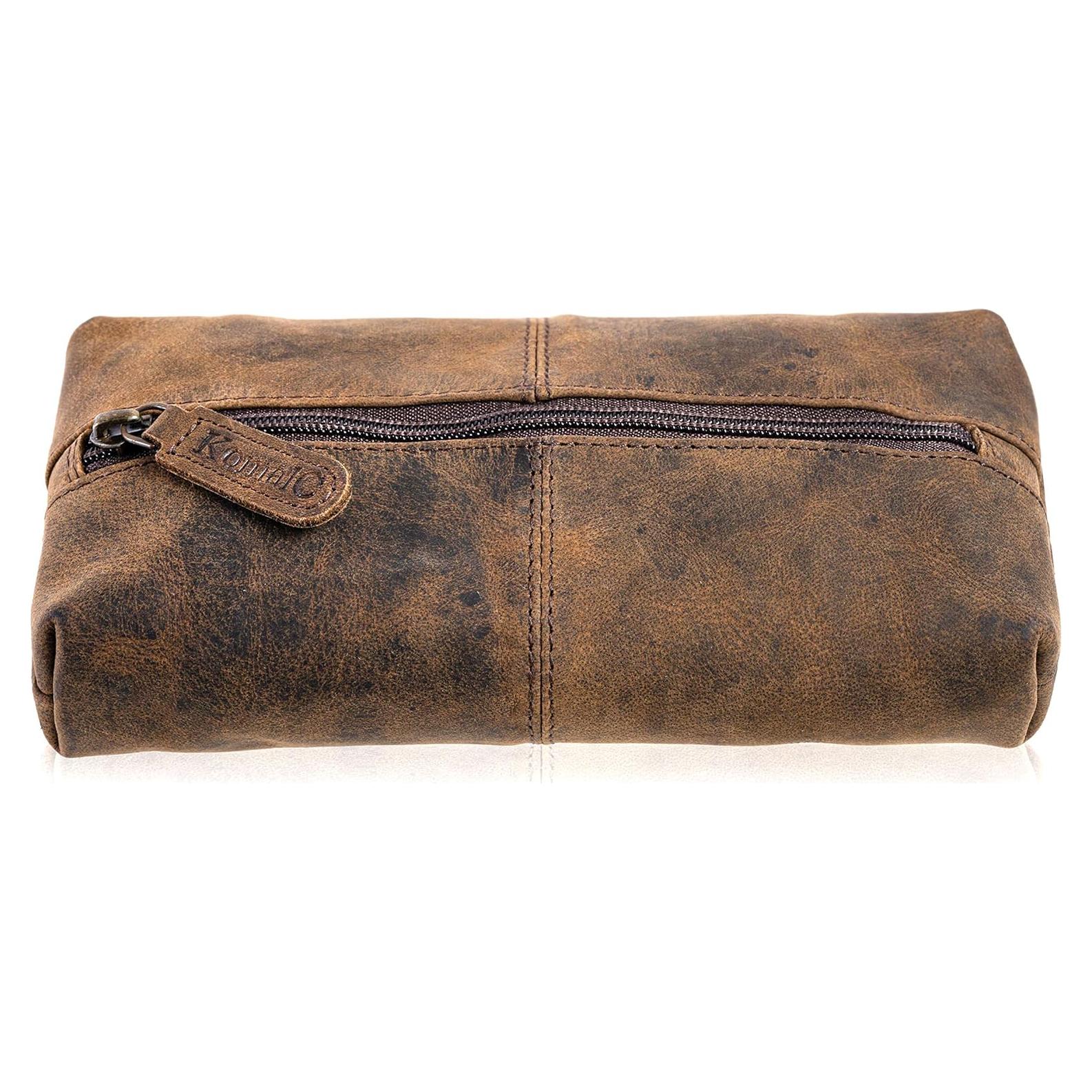 Funda Cosmética de Cuero de Búfalo KomalC 22.86x10.16cm