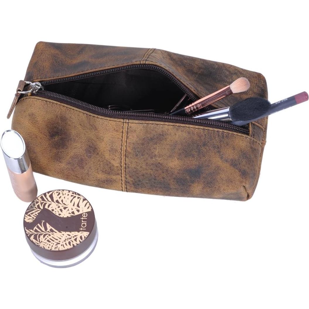 Funda Cosmética de Cuero de Búfalo KomalC 22.86x10.16cm