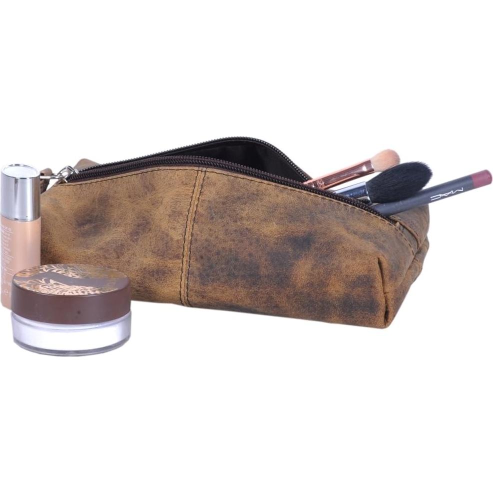 Funda Cosmética de Cuero de Búfalo KomalC 22.86x10.16cm