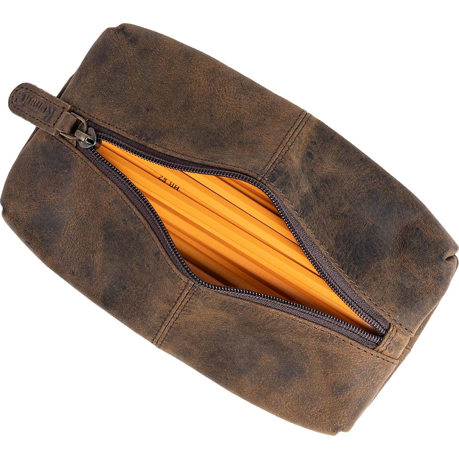 Funda Cosmética de Cuero de Búfalo KomalC 22.86x10.16cm