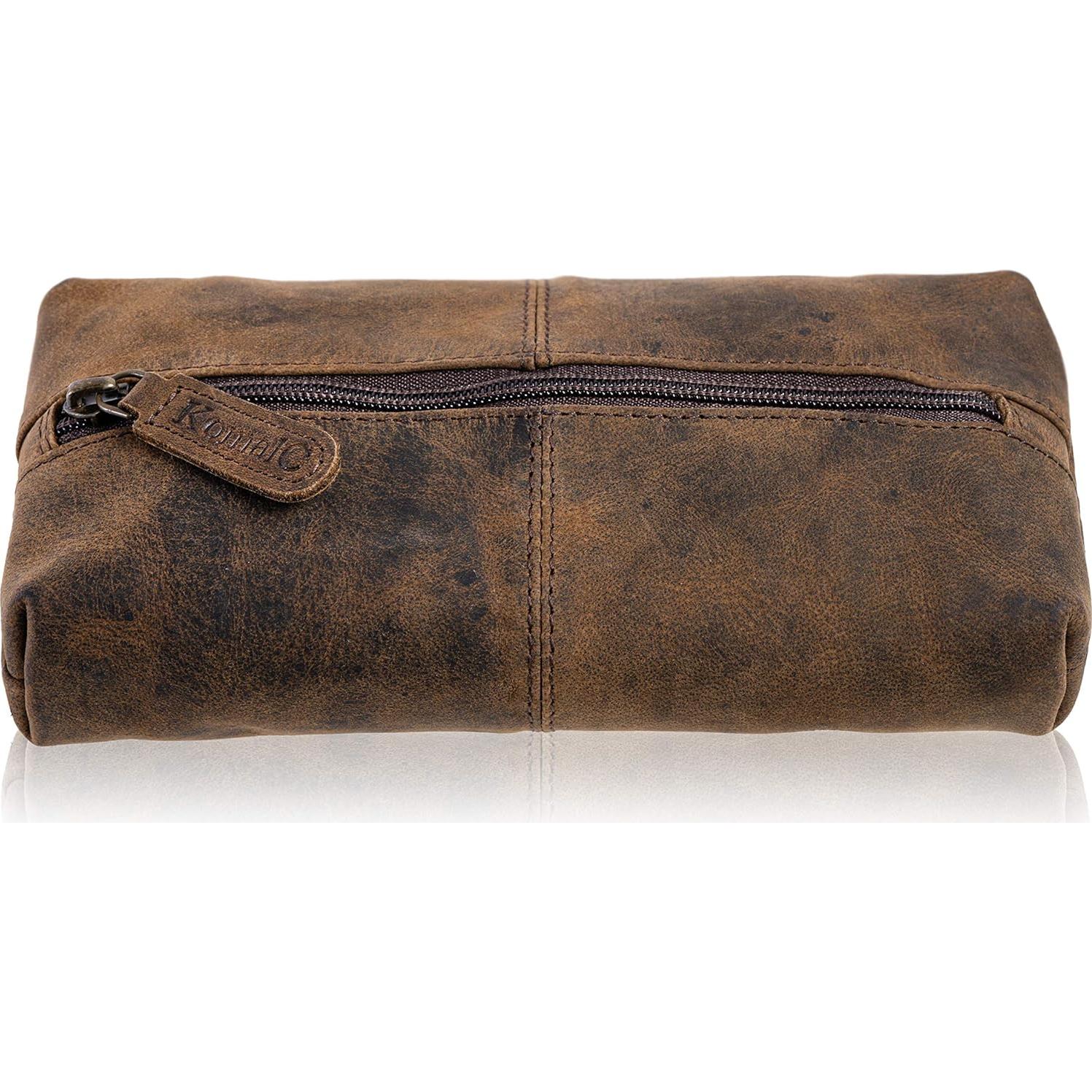 Funda Cosmética de Cuero de Búfalo KomalC 22.86x10.16cm