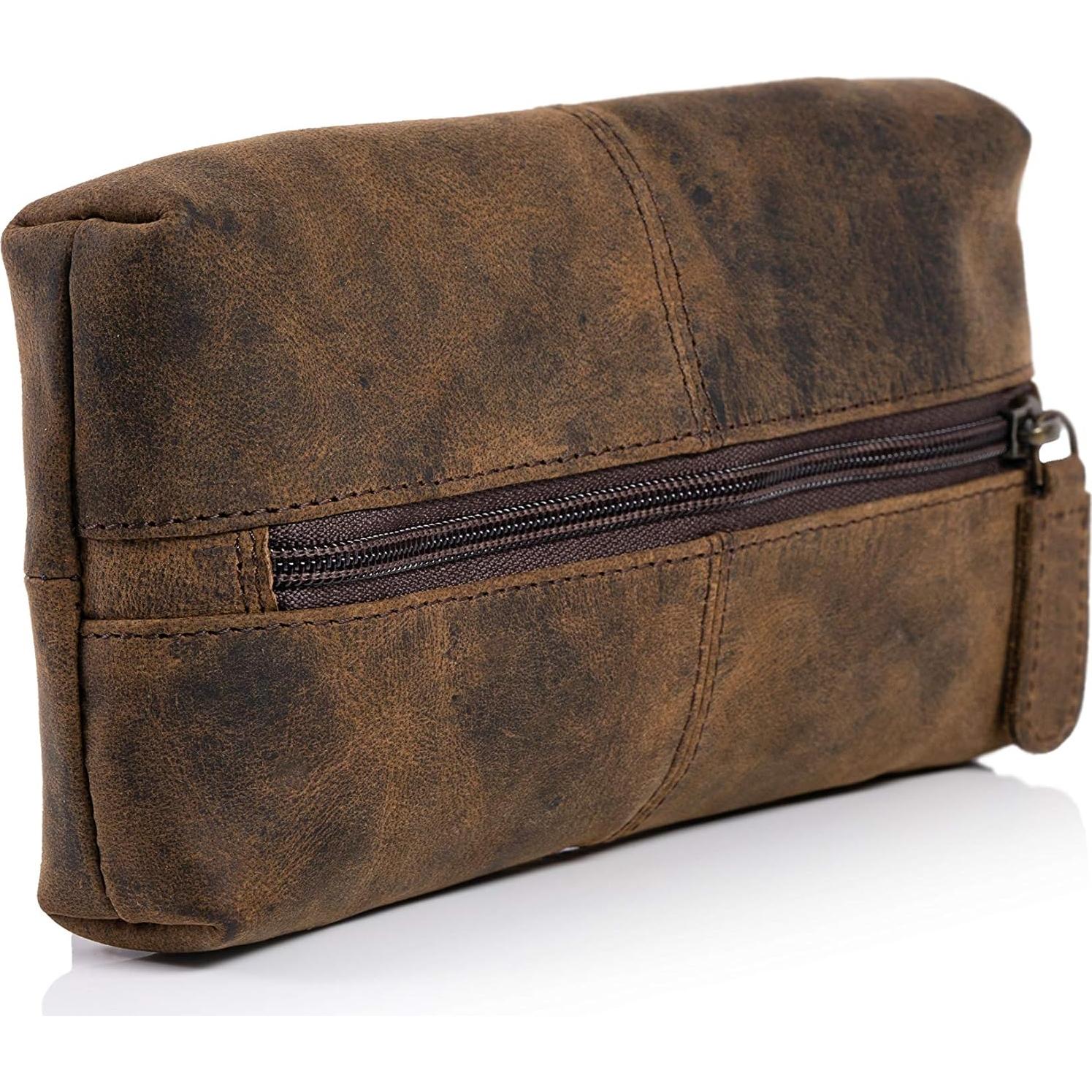 Funda Cosmética de Cuero de Búfalo KomalC 22.86x10.16cm