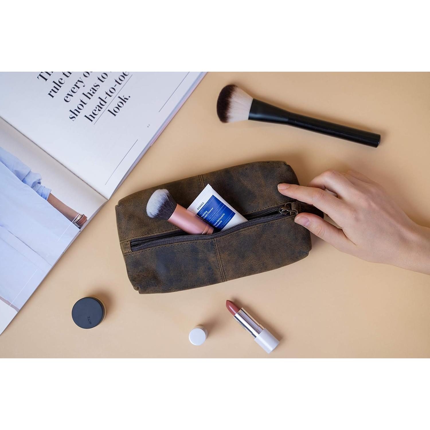 Funda Cosmética de Cuero de Búfalo KomalC 22.86x10.16cm