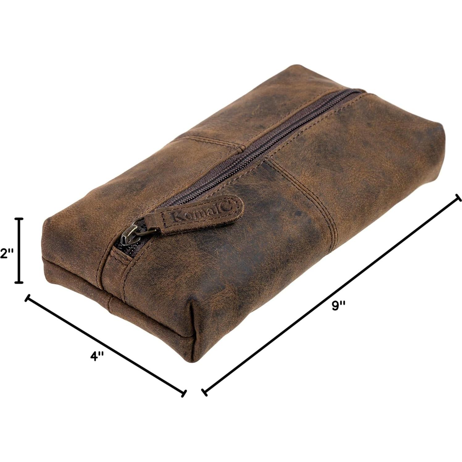 Funda Cosmética de Cuero de Búfalo KomalC 22.86x10.16cm