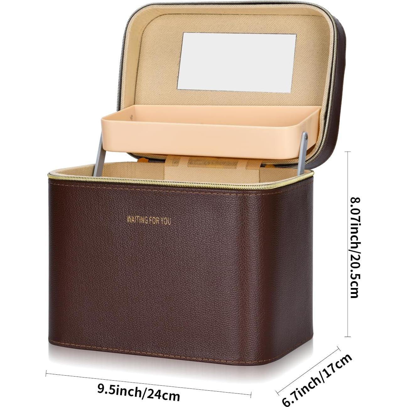 Estuche de Maquillaje de Cuero Duro Marrón 24.1x17x20.1cm