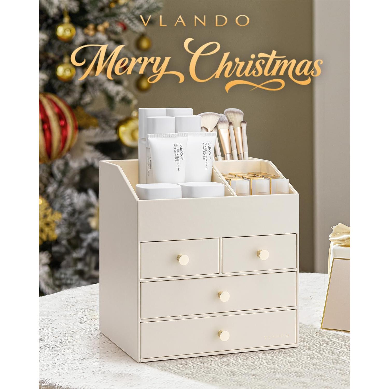 Organizador de Maquillaje Vlando Beige con 4 Cajones y Soporte