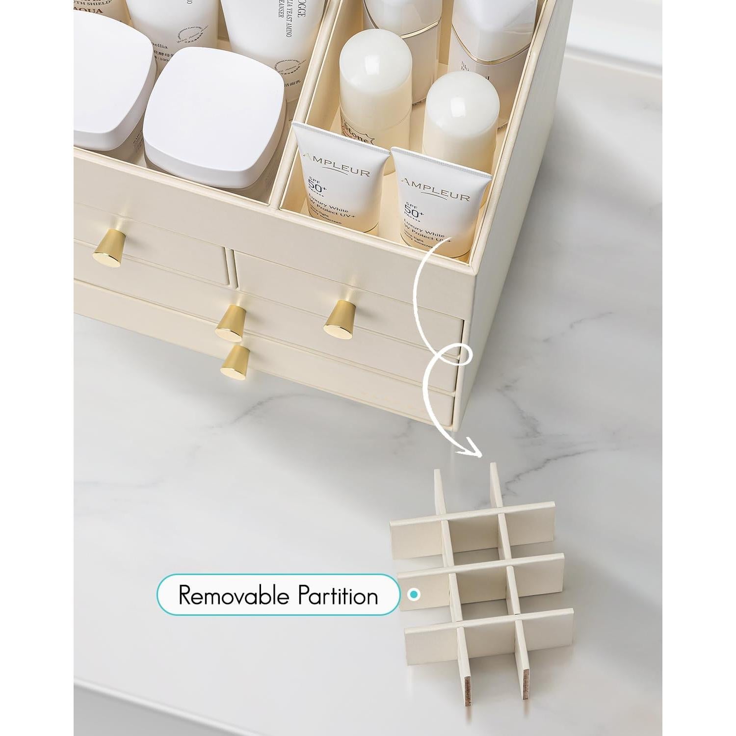 Organizador de Maquillaje Vlando Beige con 4 Cajones y Soporte