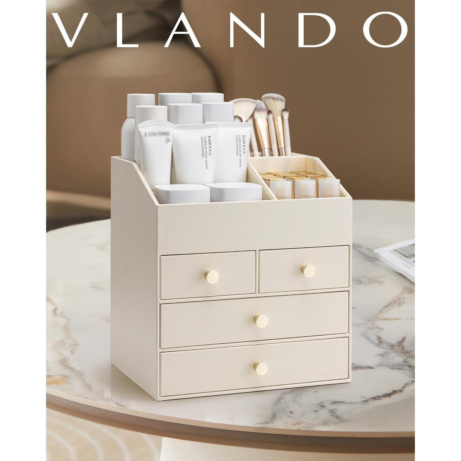 Organizador de Maquillaje Vlando Beige con 4 Cajones y Soporte