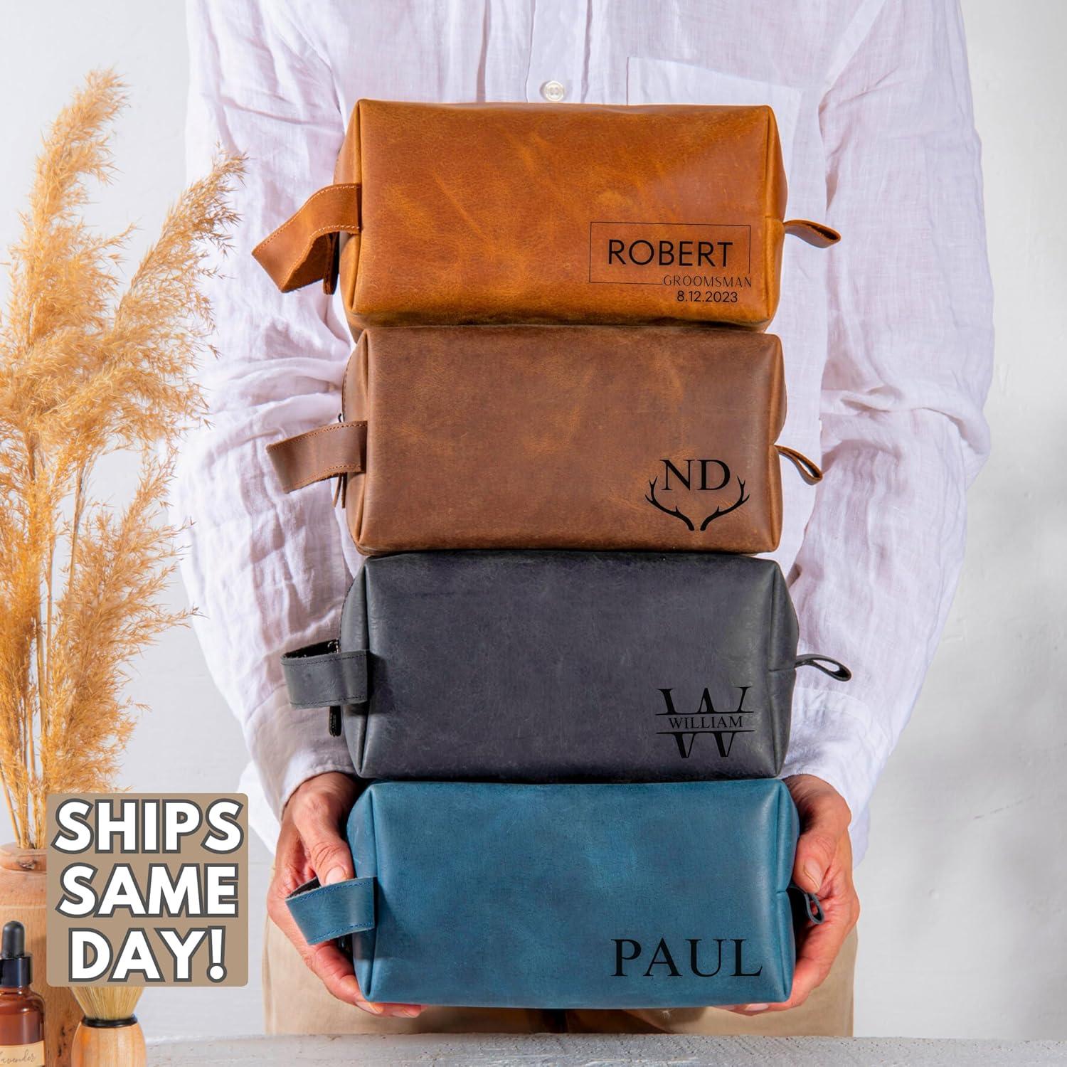 Bolsa de Aseo de Cuero Personalizada Dopp - Regalo para Hombres