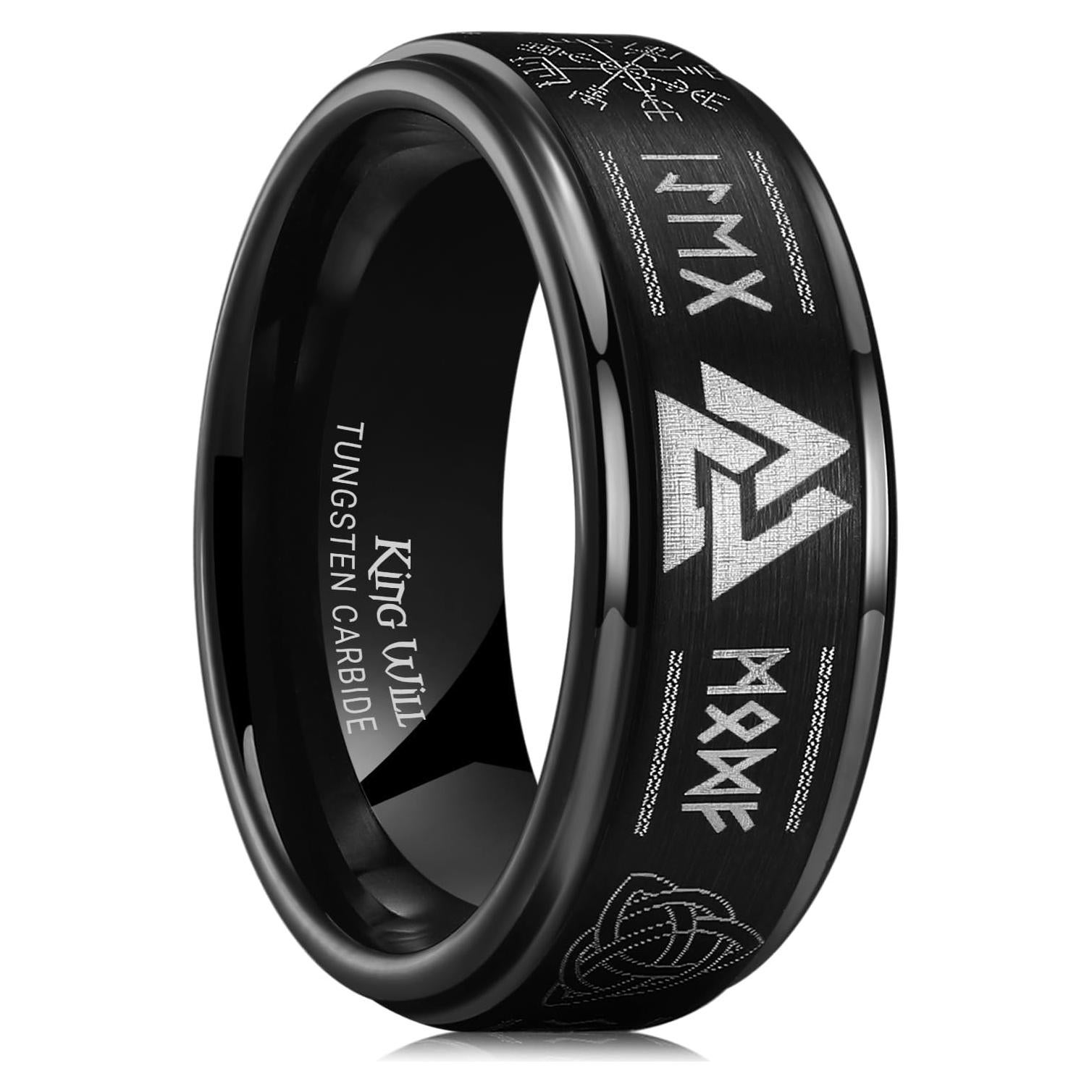 Anillo de Carburo de Tungsteno King Will 8mm Negro Plata Azul