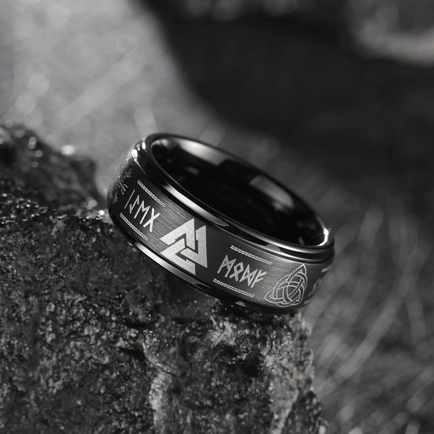 Anillo de Carburo de Tungsteno King Will 8mm Negro Plata Azul