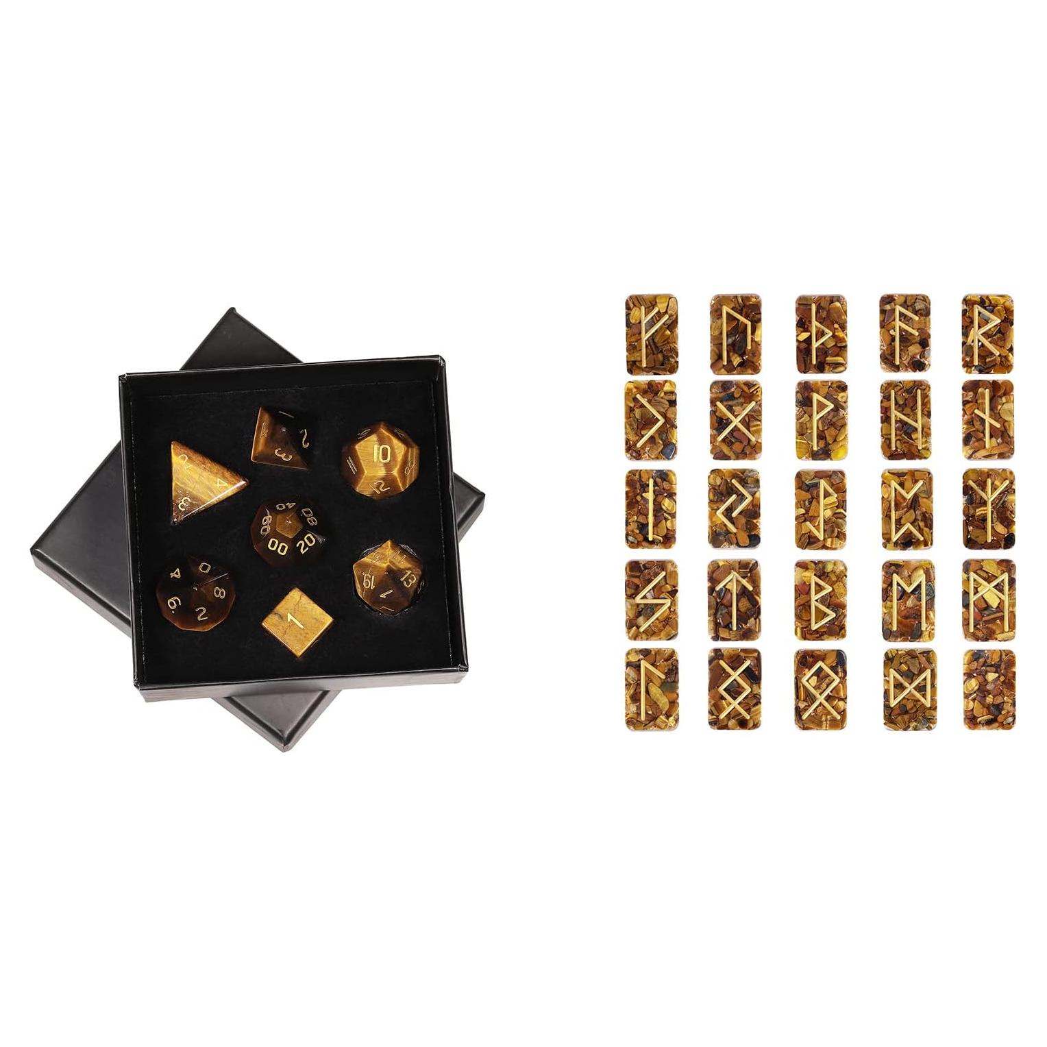 Juego de Dados DND Poliedricos y Runas Futhark Mookaitedecor