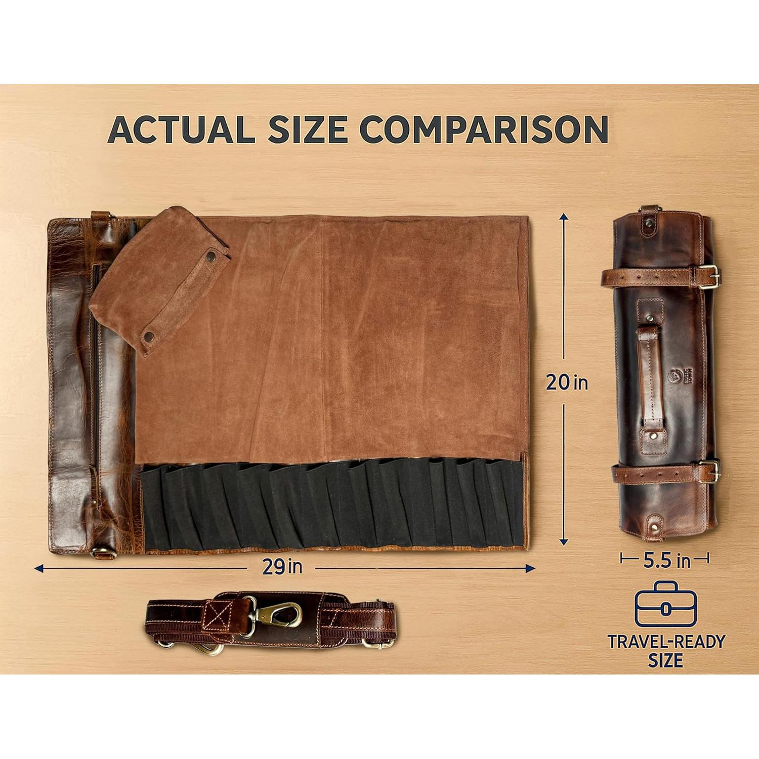 Bolsa de Cuchillos de Cuero Rustic Town para Chef - 11 Espacios