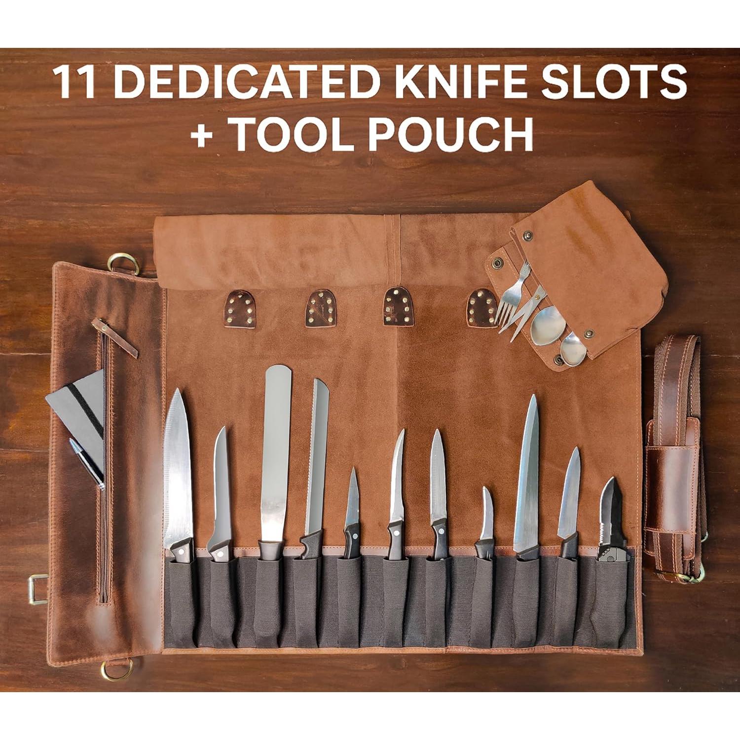 Bolsa de Cuchillos de Cuero Rustic Town para Chef - 11 Espacios