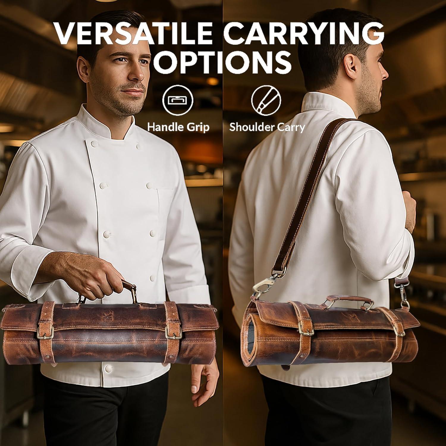 Bolsa de Cuchillos de Cuero Rustic Town para Chef - 11 Espacios