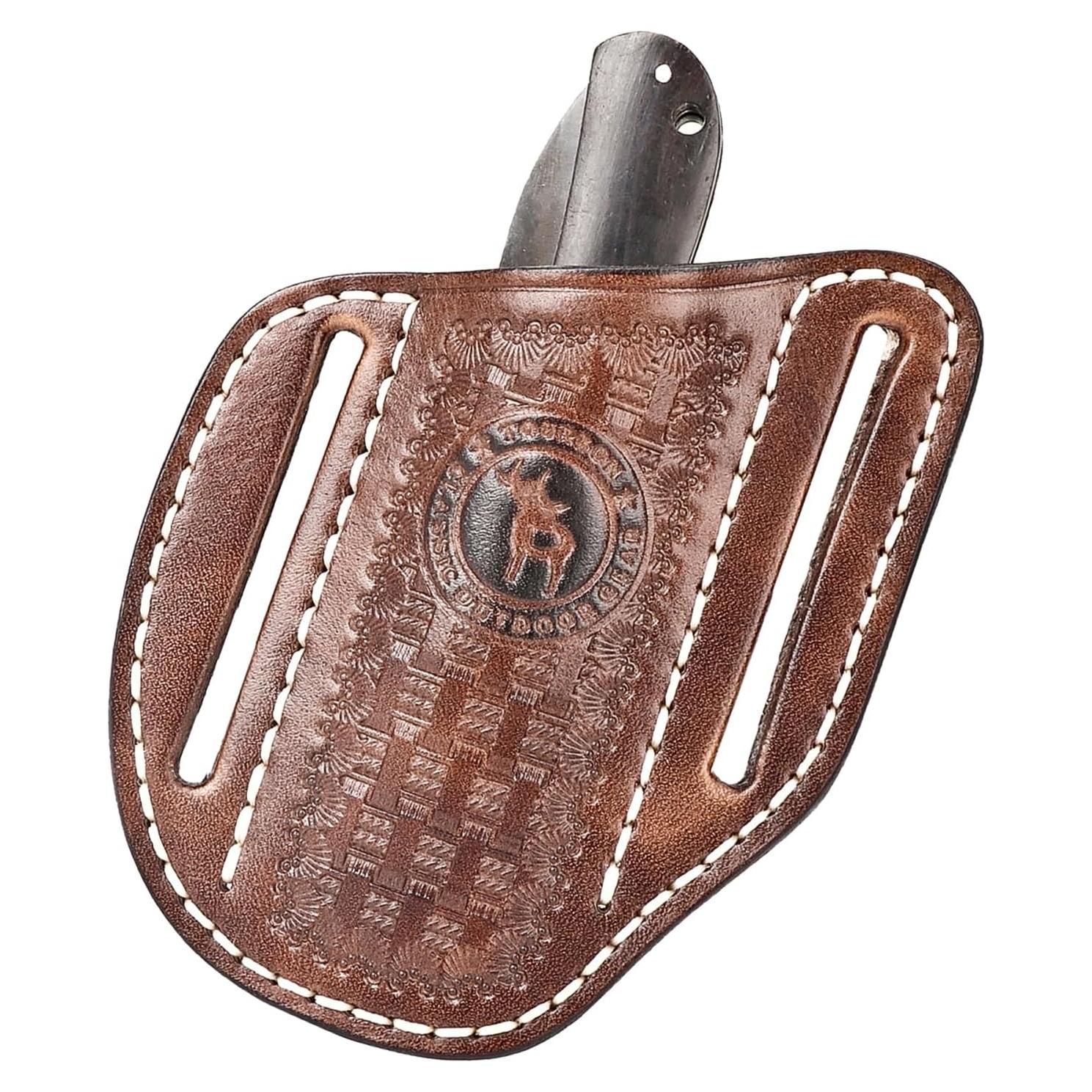 Funda de cuchillo plegable Tourbon de cuero marrón EDC
