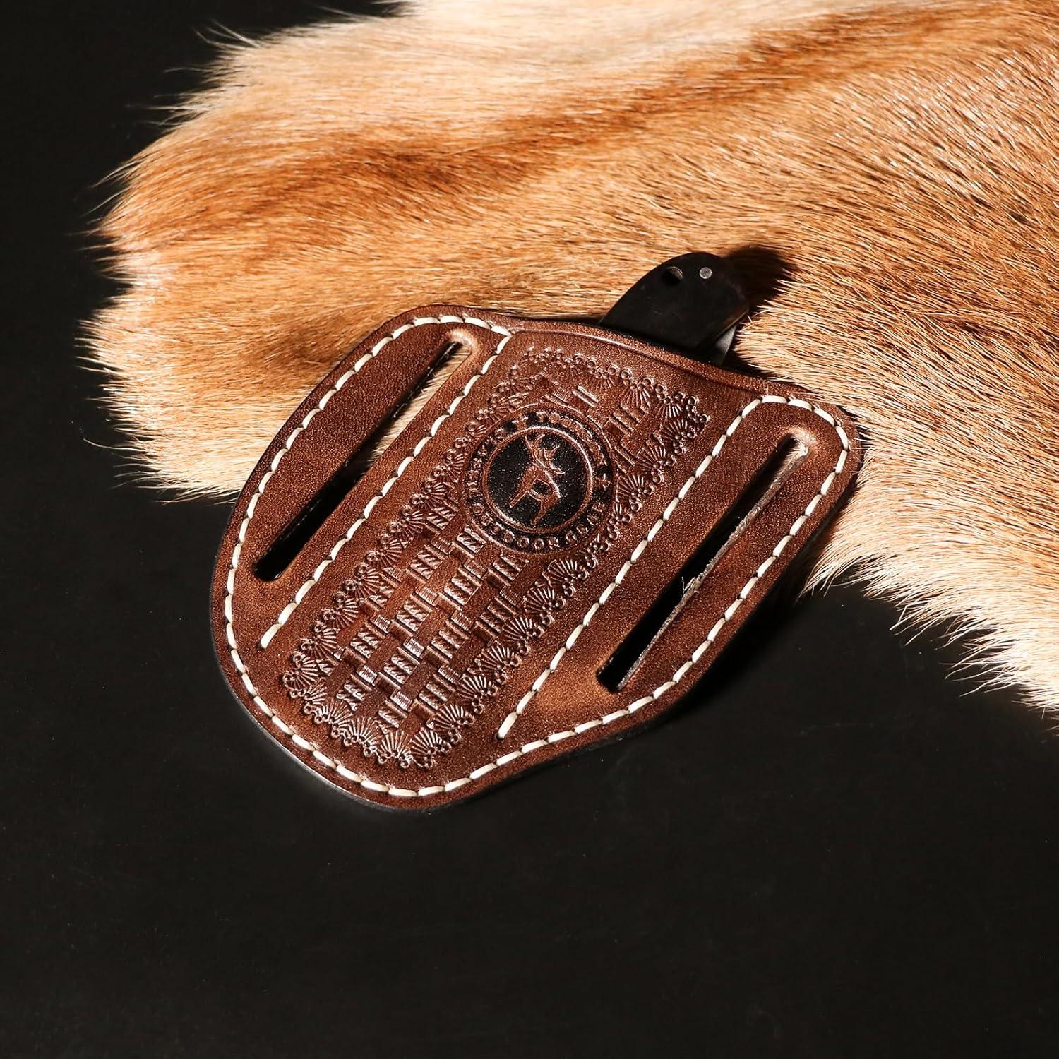 Funda de cuchillo plegable Tourbon de cuero marrón EDC