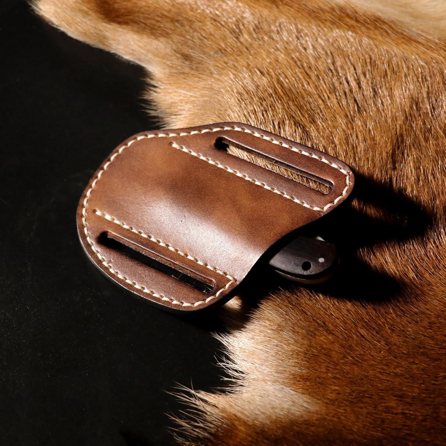 Funda de cuchillo plegable Tourbon de cuero marrón EDC