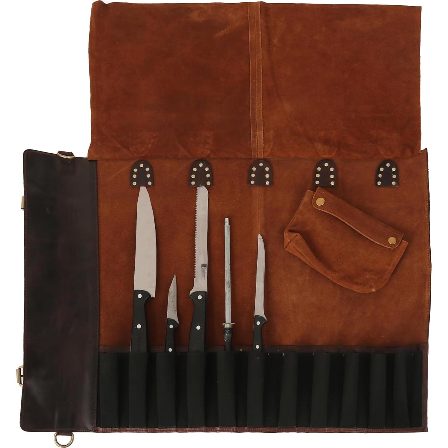 Rollo de cuchillos de cuero de búfalo Vintage Crafts 12 bolsillos