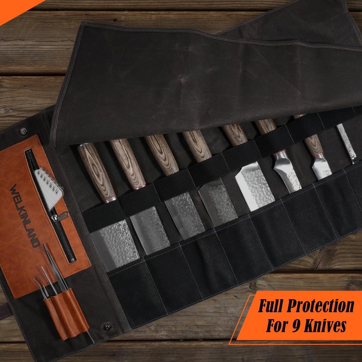 Bolsa de Cuchillos WELKINLAND 13 Bolsillos Lona y Cuero